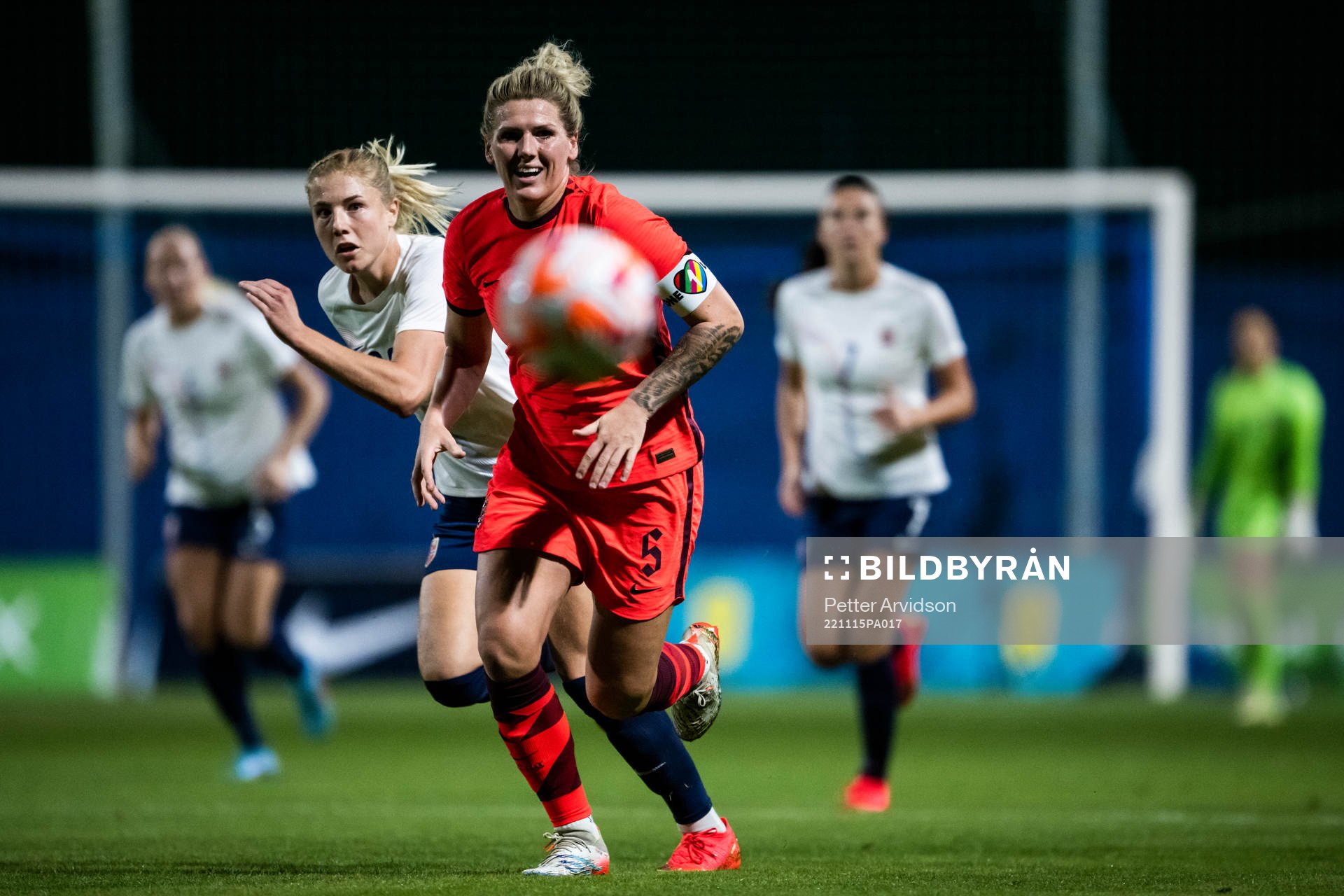 Sophie Roman Haug of Norway and Millie Bright of England