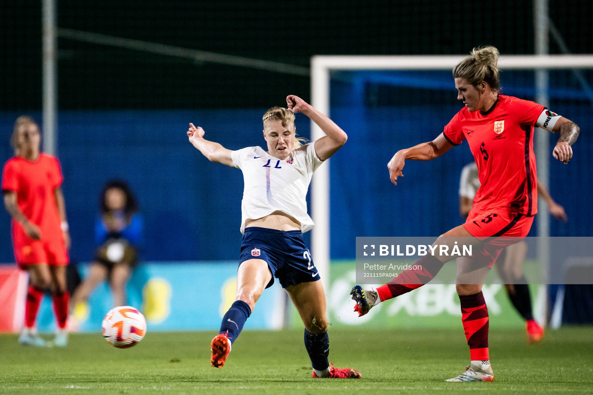Sophie Roman Haug of Norway and Millie Bright of England