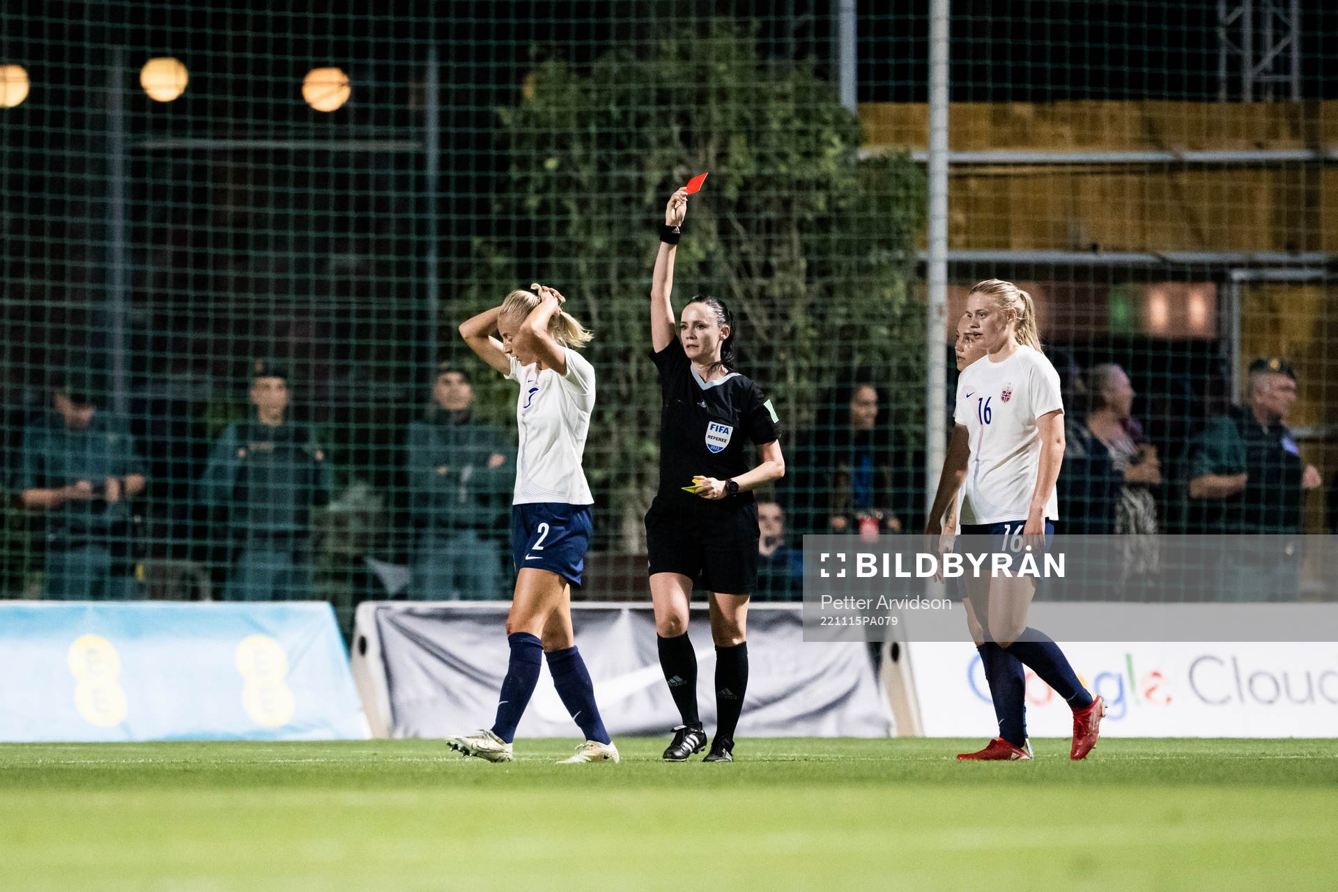 Anja Sønstevold of Norway receives a red card from Referee