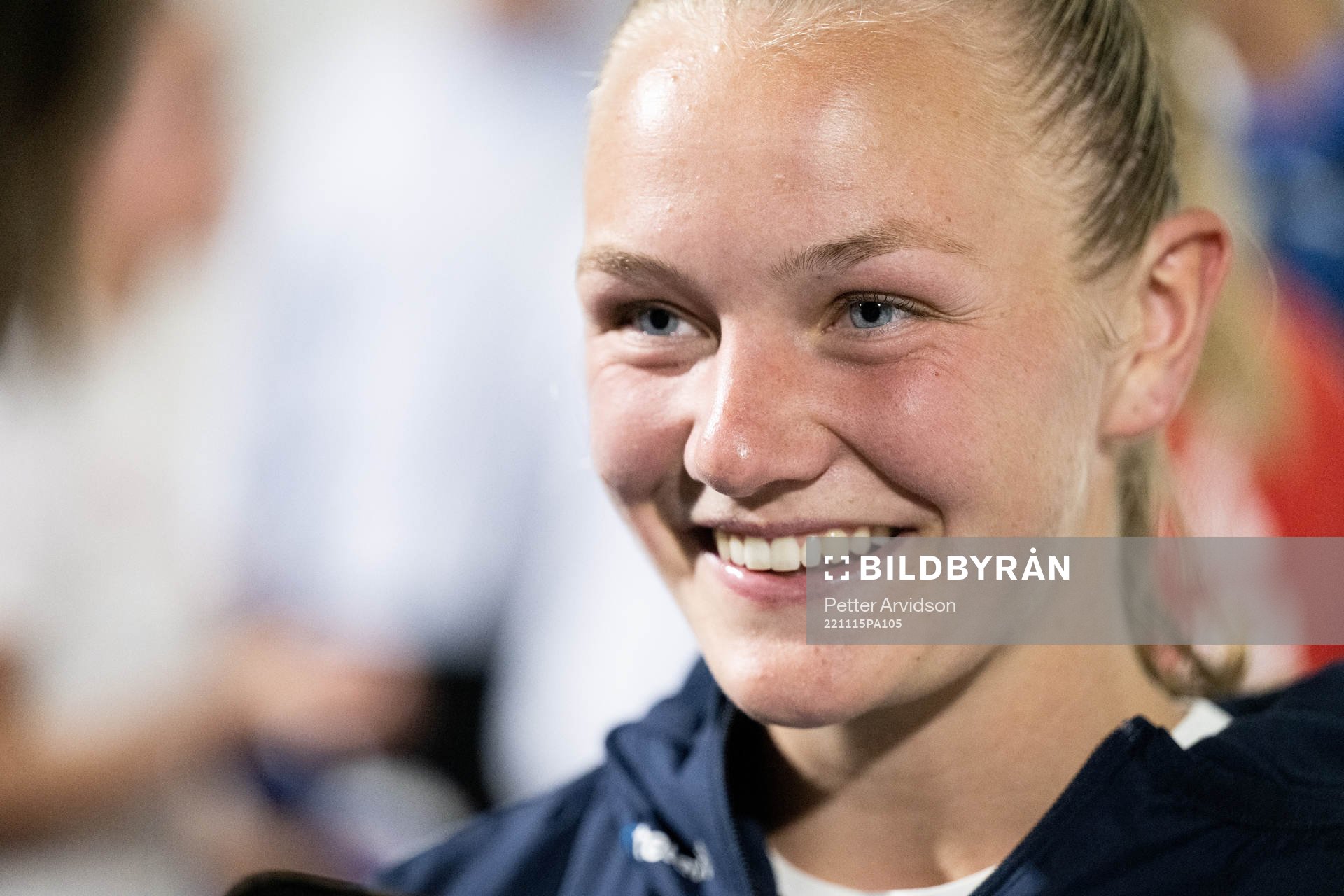 Frida Maanum of Norway is interviewed by the media during a mixed zone after the international friendly football match between England and Norway on November 15, 2022 in San Pedro del Pinatar.