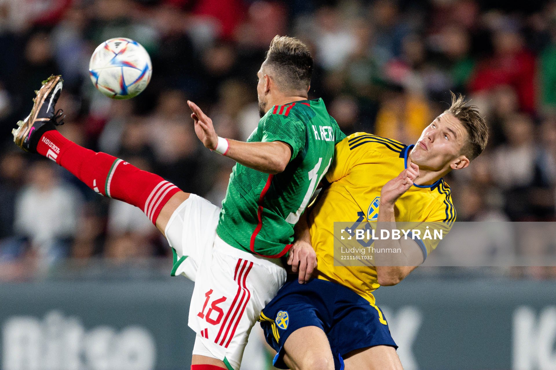 Hector Herrera of Mexico and Viktor Gyökeres of Sweden
