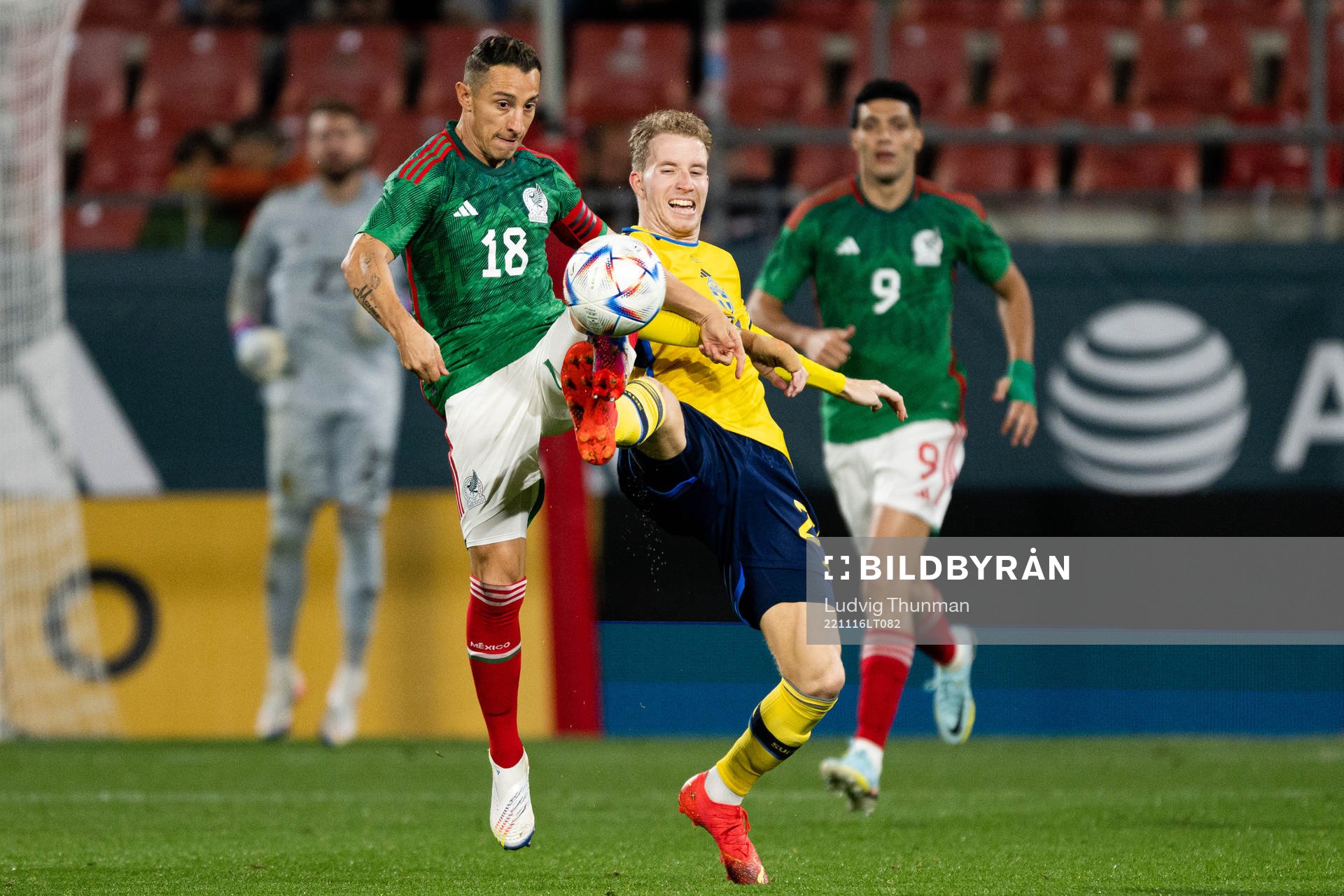 Andres Guardado of Mexico and Samuel Gustafson of Sweden during the international friendly football match between Mexico and Sweden on November 16, 2022 in Girona.