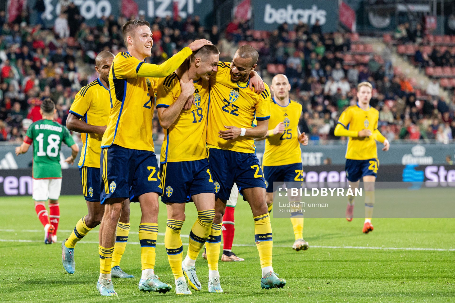 Emil Holm , Mattias Svanberg and Robin Quaison of Sweden