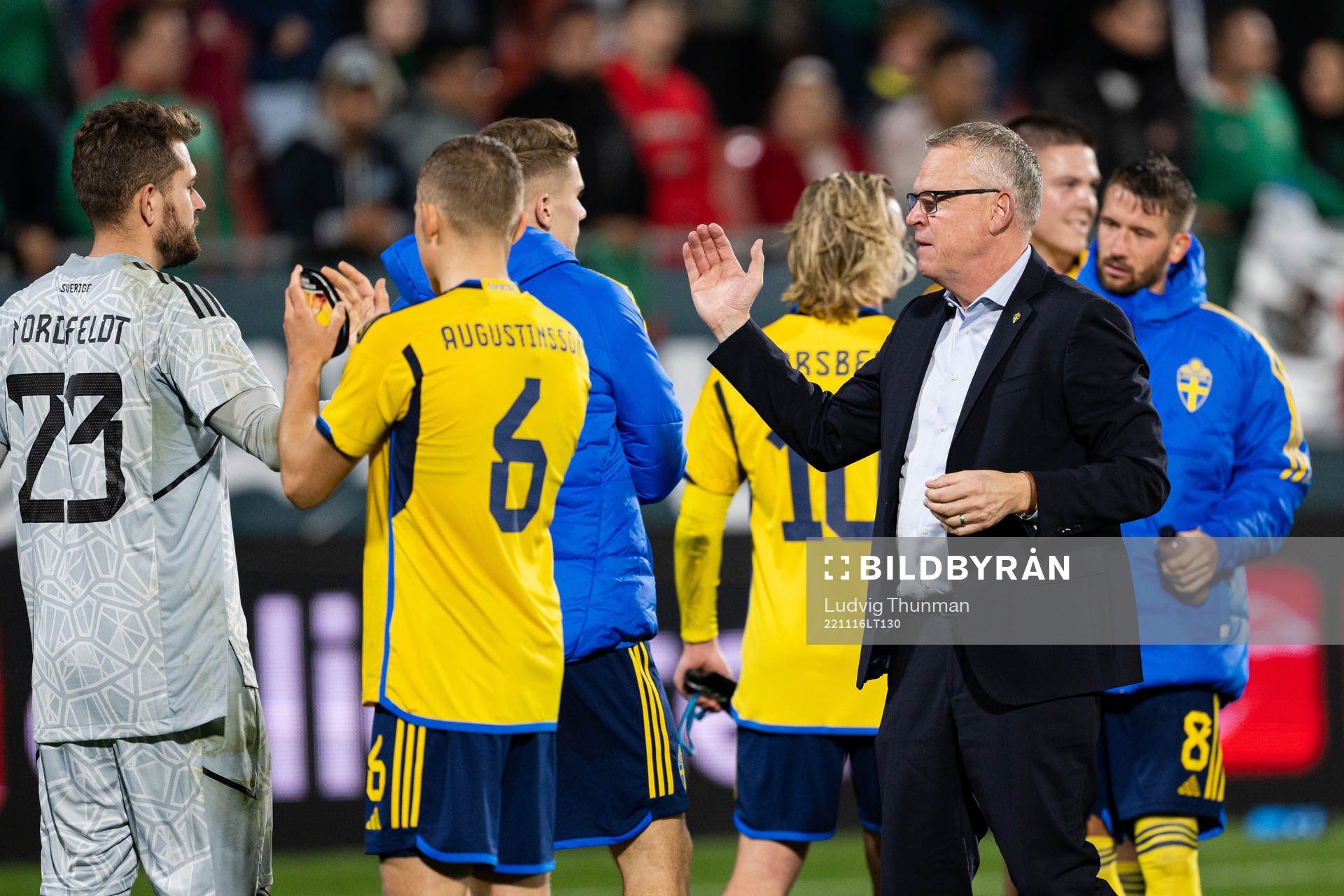 Head coach Janne Andersson of Sweden celebrates