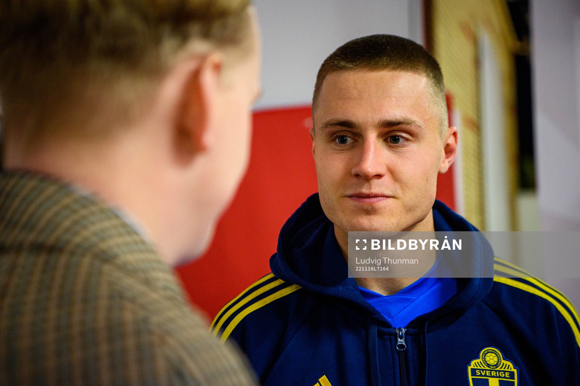 Mattias Svanberg of Sweden is interviewed by the media