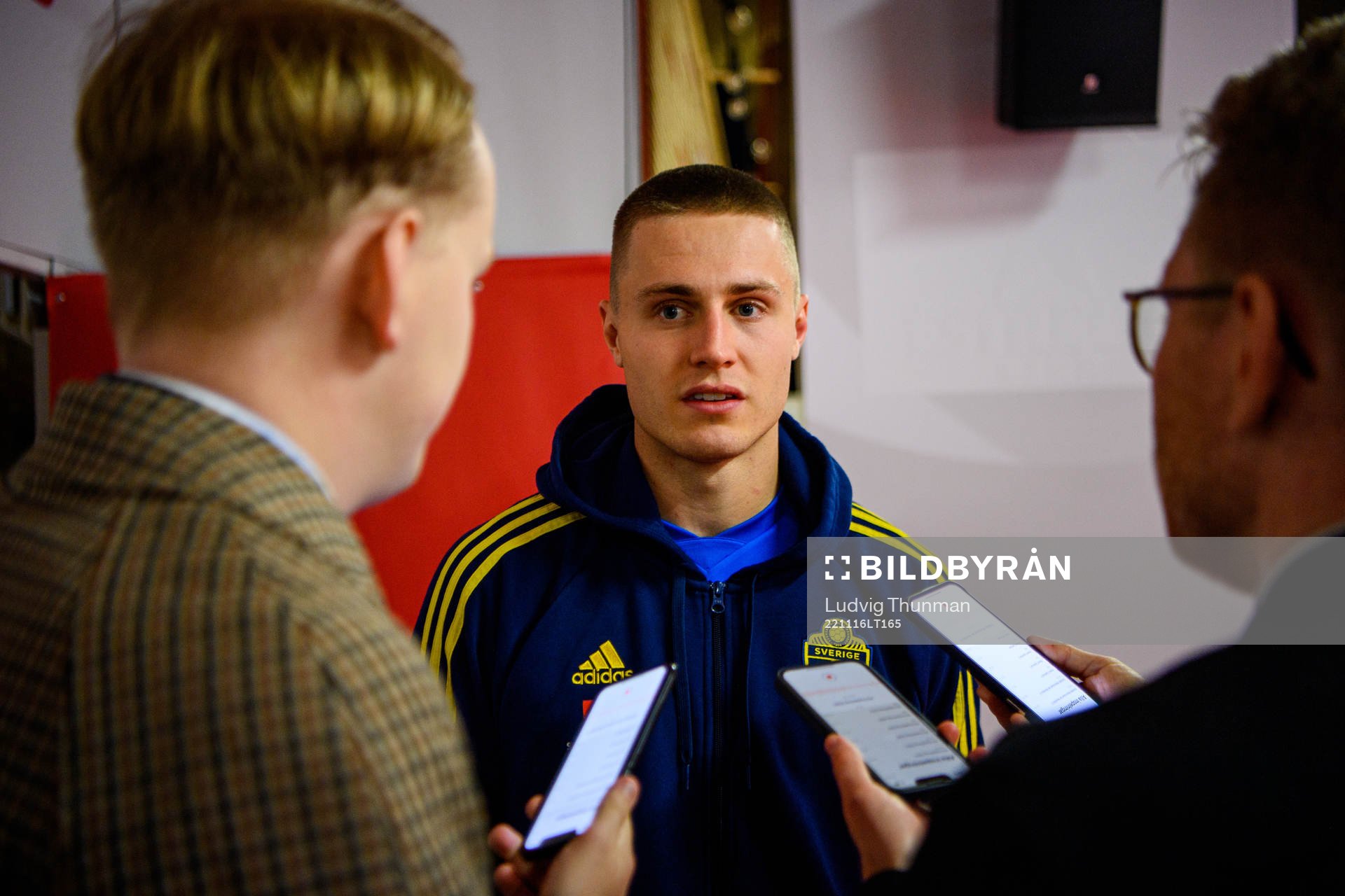 Mattias Svanberg of Sweden is interviewed by the media