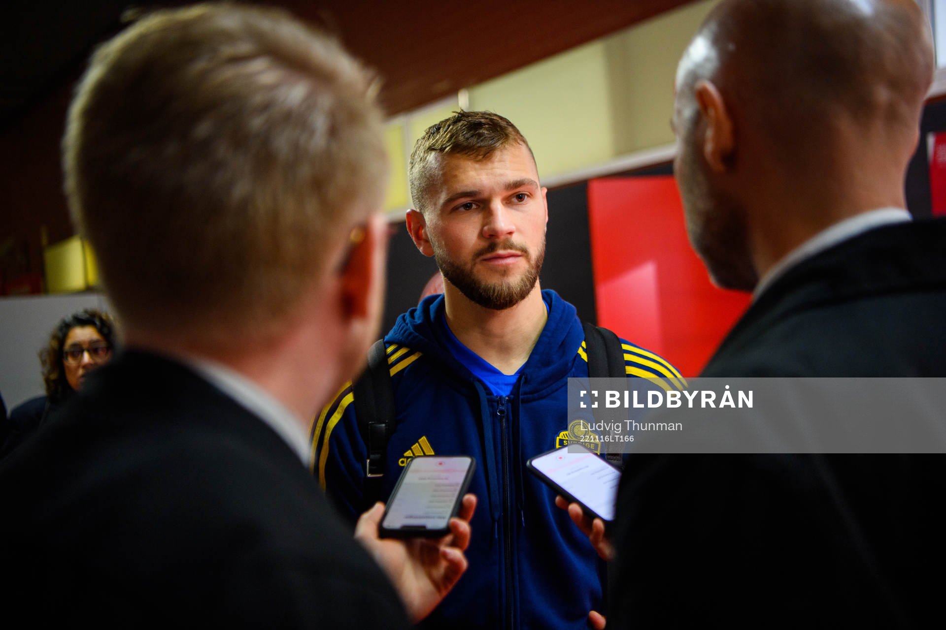Jesper Karlström of Sweden is interviewed by the media