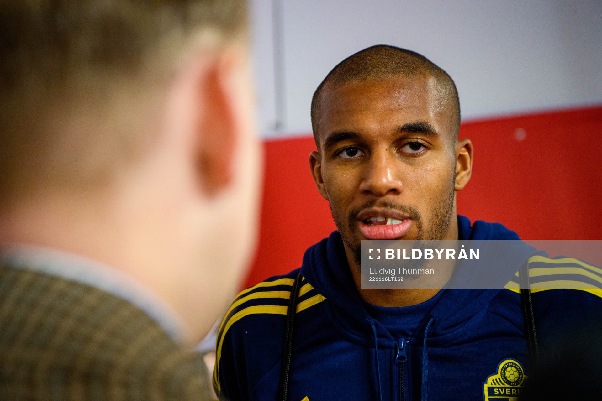 Isak Hien of Sweden is interviewed by the media
