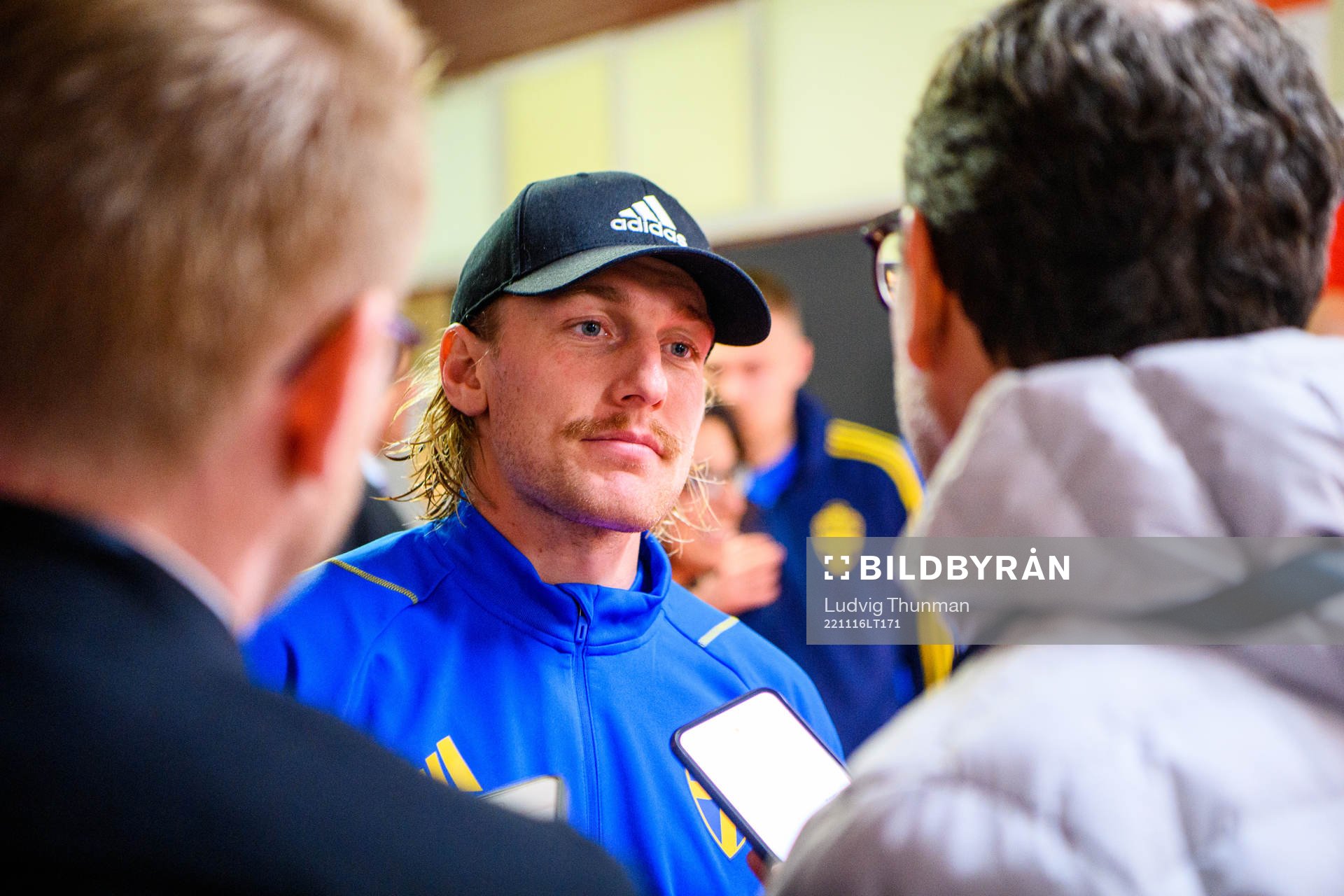 Emil Forsberg of Sweden is interviewed by the media