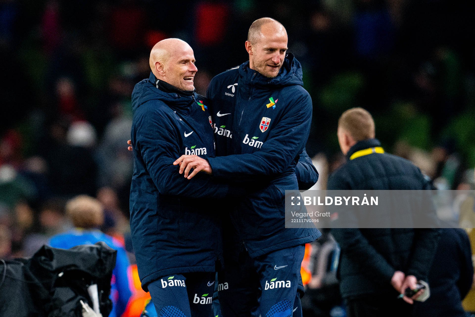 Ståle Solbakken, head coach of Norway, celebrates with