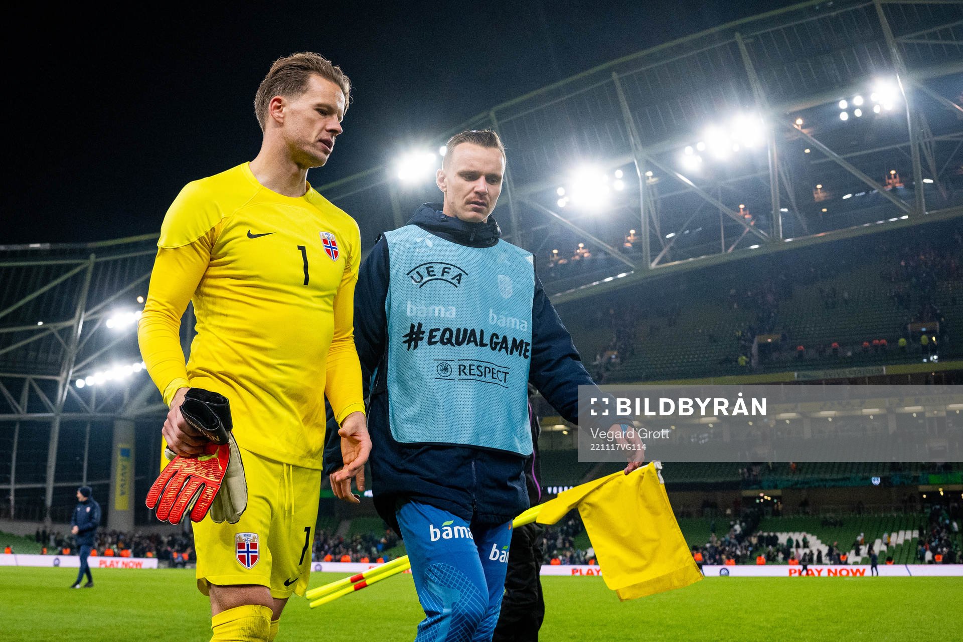 Goalkeeper Ørjan Håskjold Nyland and Marius Lode of Norway