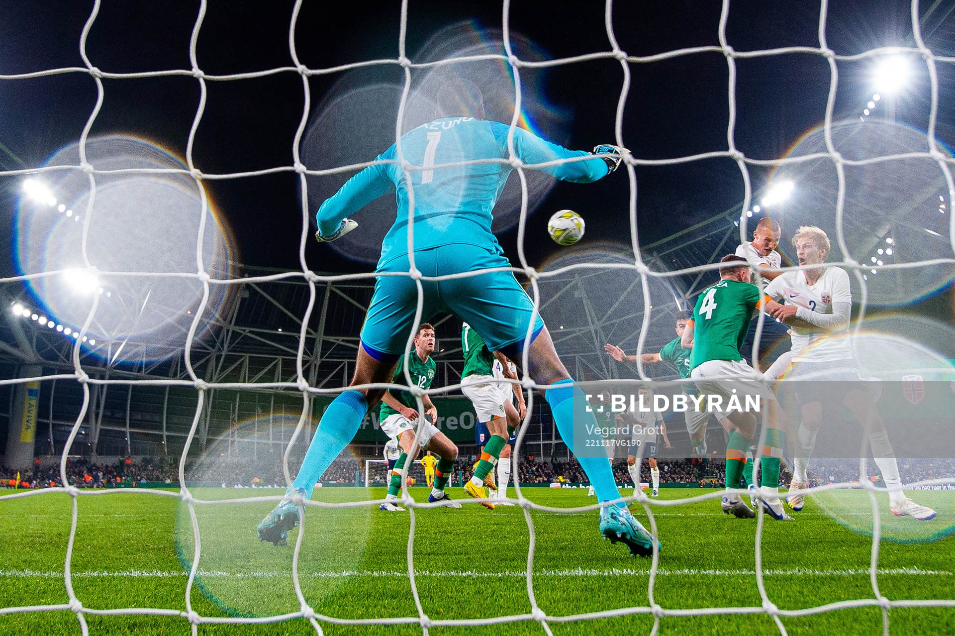 Leo Skiri Østigård of Norway scores the 0-1 goal during the international friendly football match between Republic of Ireland and Norway on November 17, 2022 in Dublin.