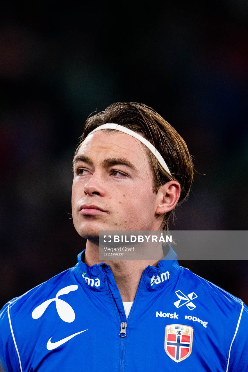 Patrick Berg of Norway ahead of the international friendly football match between Republic of Ireland and Norway on November 17, 2022 in Dublin.