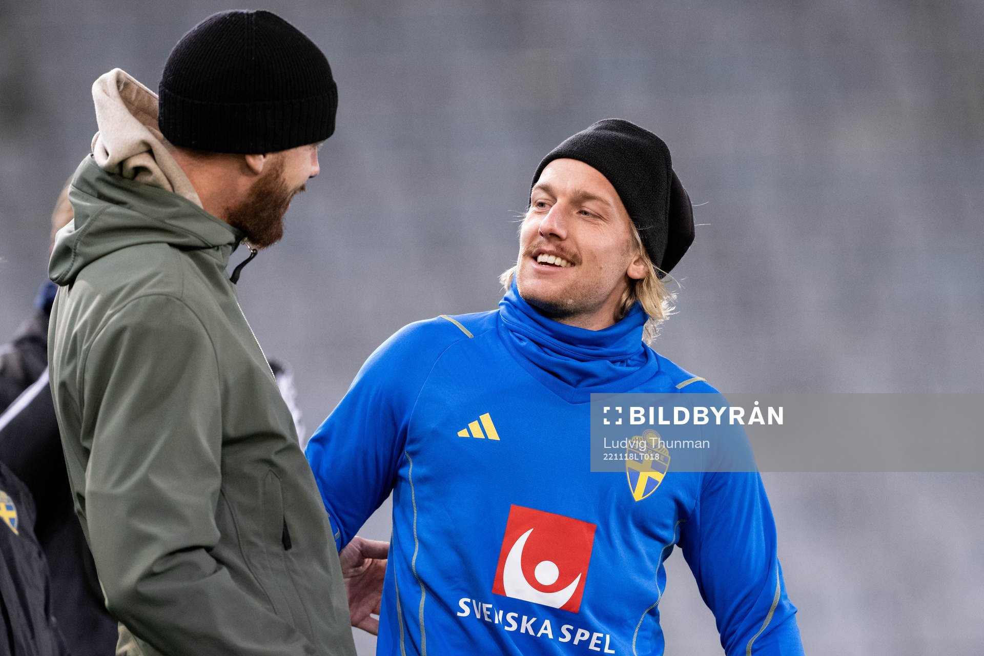 Pontus Jansson and Emil Forsberg of the Swedish national football team during a training session on November 18, 2022 in Malmö. 