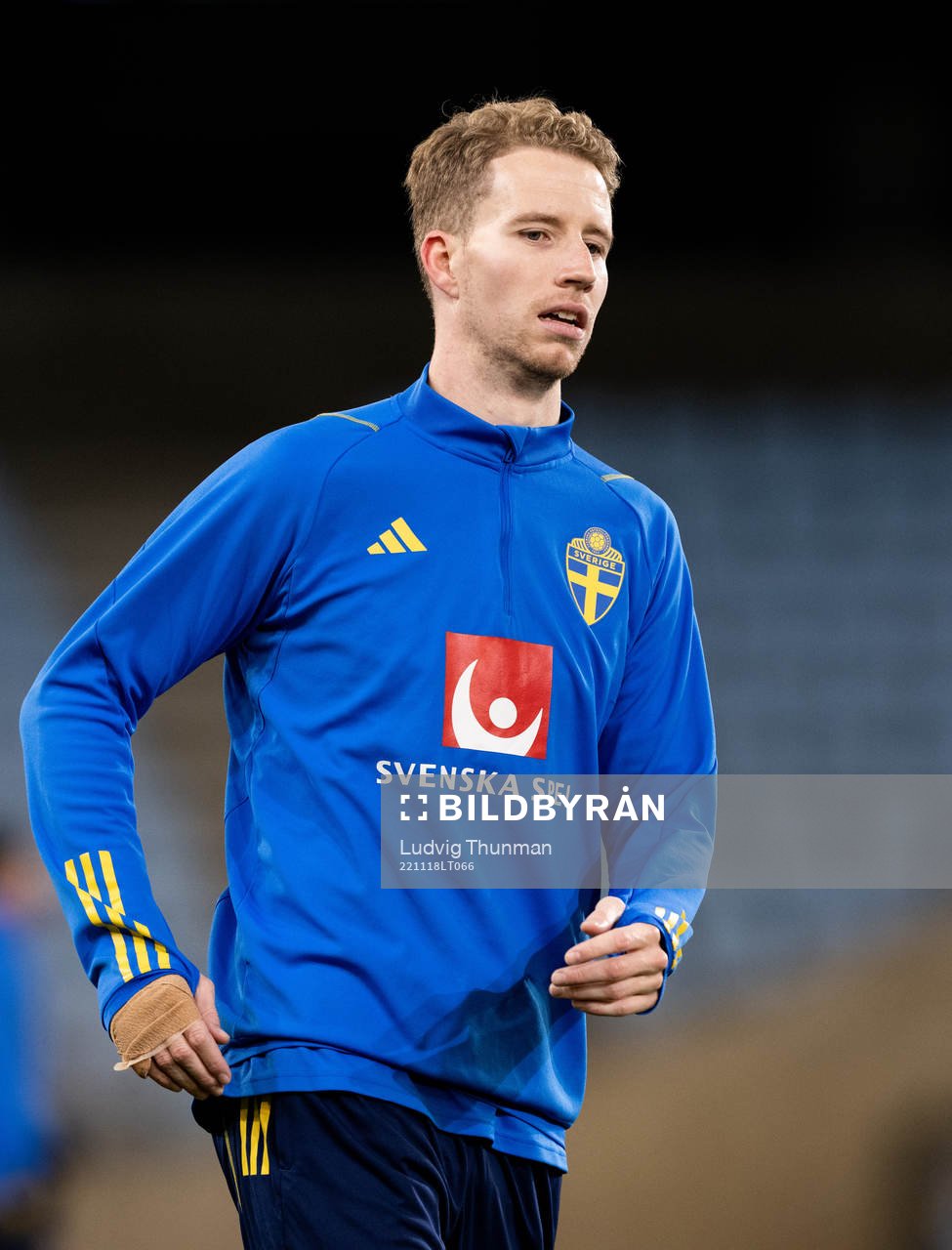 Samuel Gustafson of the Swedish national football team during a training session on November 18, 2022 in Malmö. 