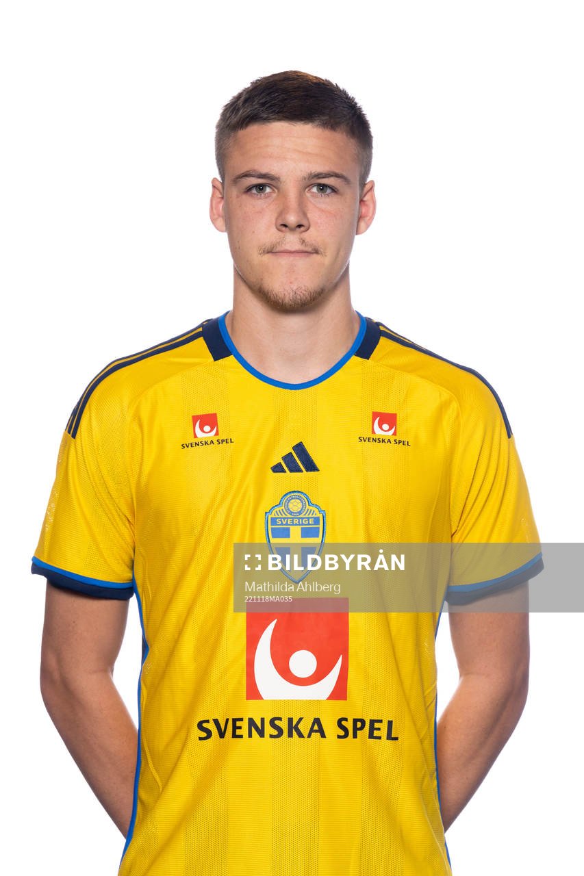 Emil Holm of the Swedish national football team poses for a
