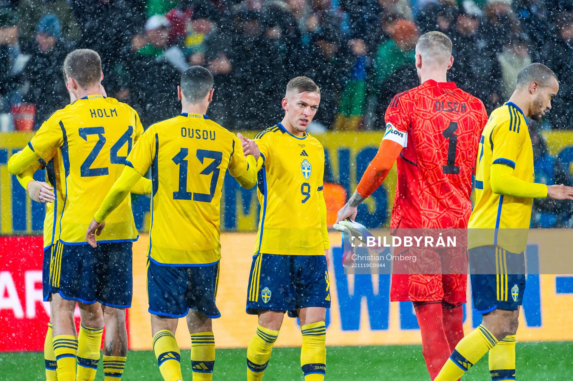 Emil Holm, Aiham Ousou, Jesper Karlsson, goalkeeper Robin