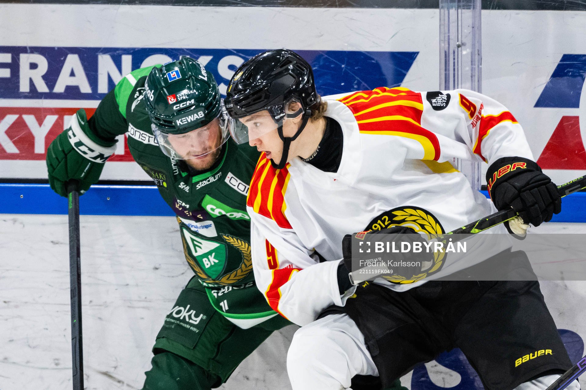 Färjestads Axel Bergkvist och Brynäs William Strömgren
