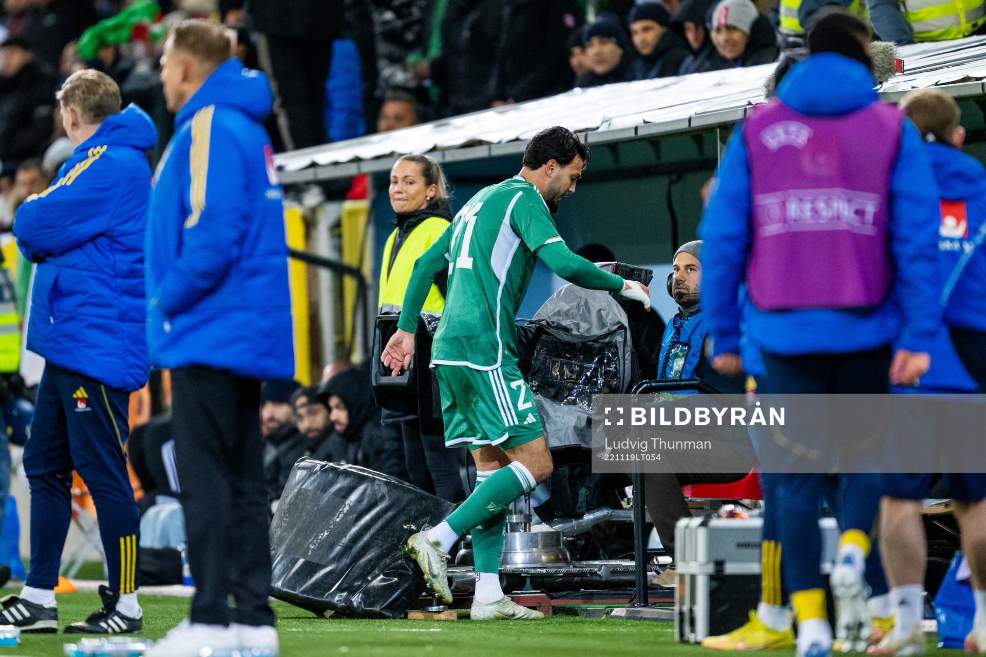 Ramy Bensebaini of Algeria reacts