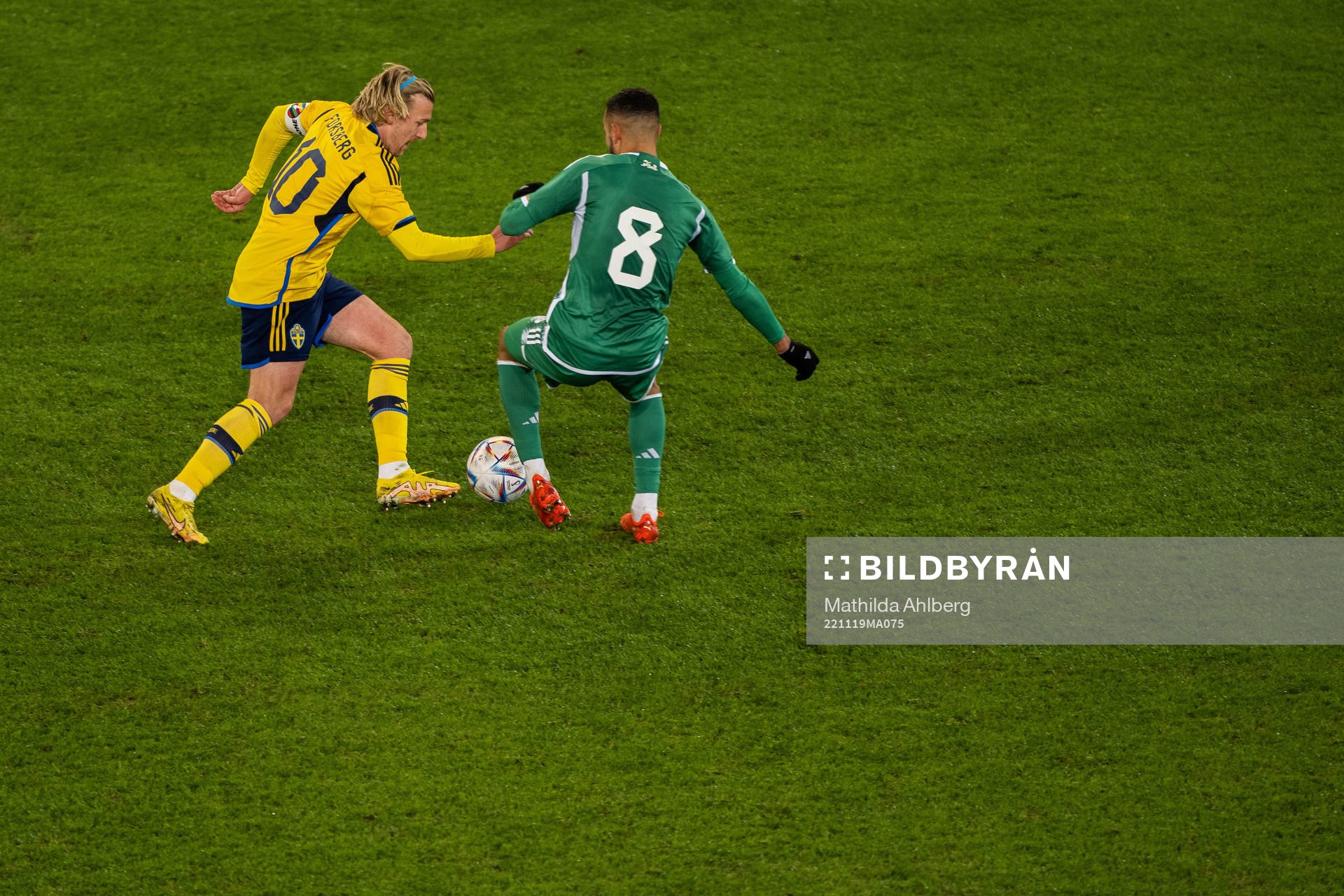 Emil Forsberg of Sweden and Nabil Bentaleb of Algeria