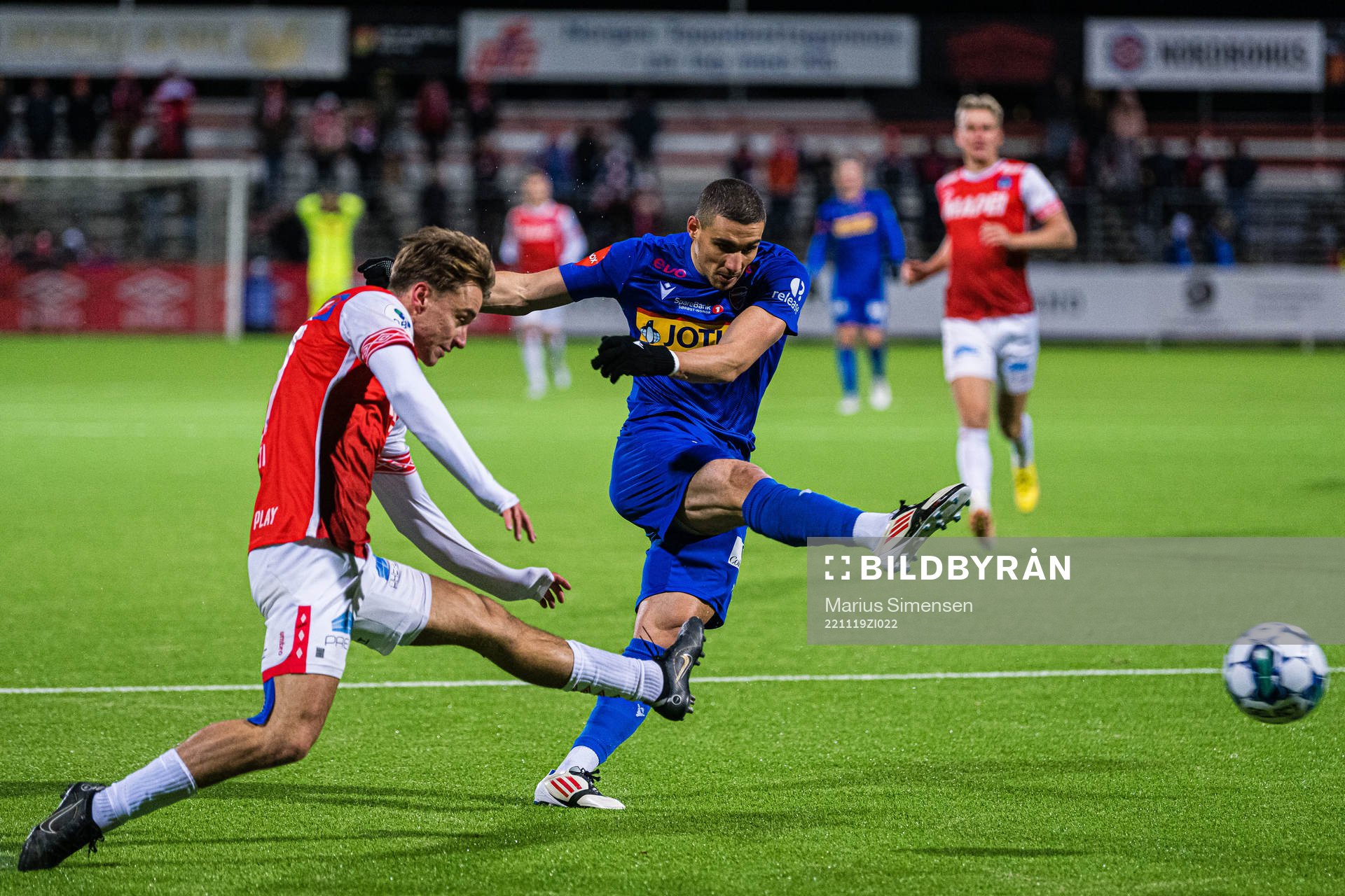 Mohamed Ofkir of Sandefjord during the Eliteserien playoff football match between Kongsvinger and Sandefjord on November 19, 2022 in Kongsvinger.