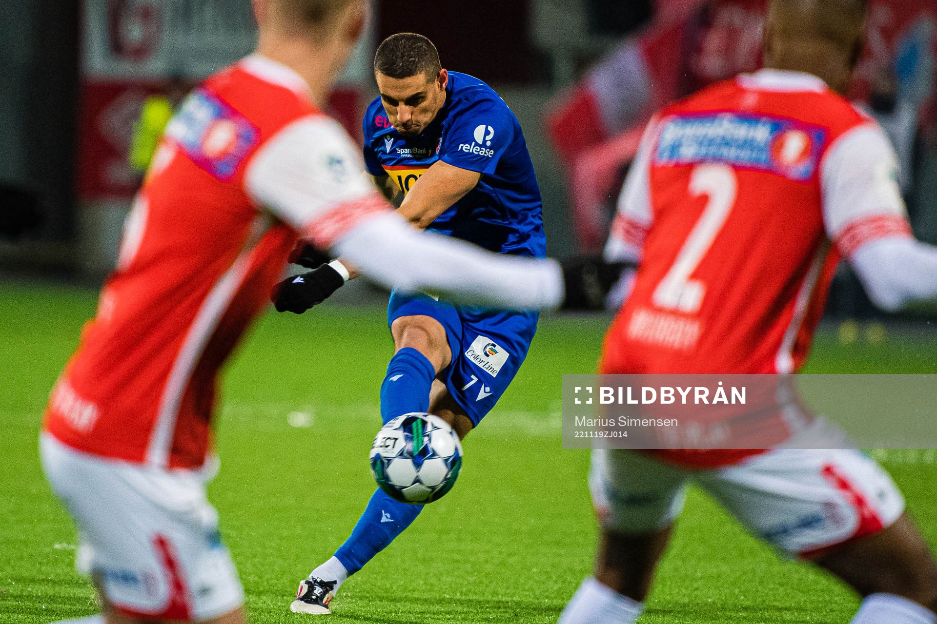 Mohamed Ofkir of Sandefjord during the Eliteserien playoff football match between Kongsvinger and Sandefjord on November 19, 2022 in Kongsvinger.