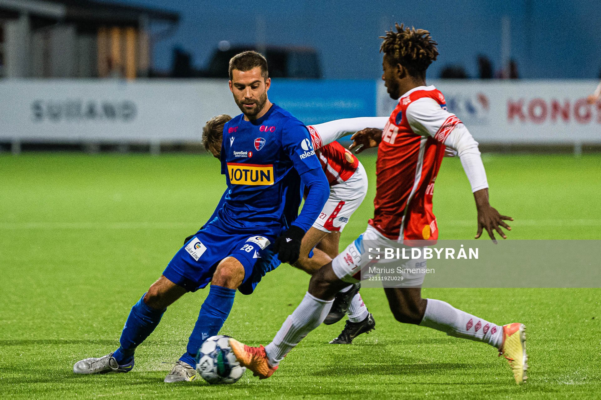 Ruben Herraiz Alcaraz of Sandefjord during the Eliteserien playoff football match between Kongsvinger and Sandefjord on November 19, 2022 in Kongsvinger.