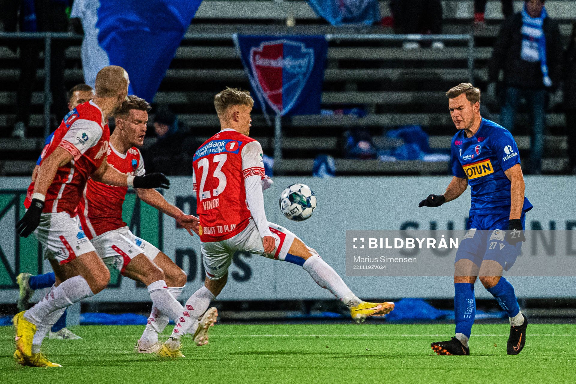 Albin Eric Winbo of Sandefjord during the Eliteserien playoff football match between Kongsvinger and Sandefjord on November 19, 2022 in Kongsvinger.