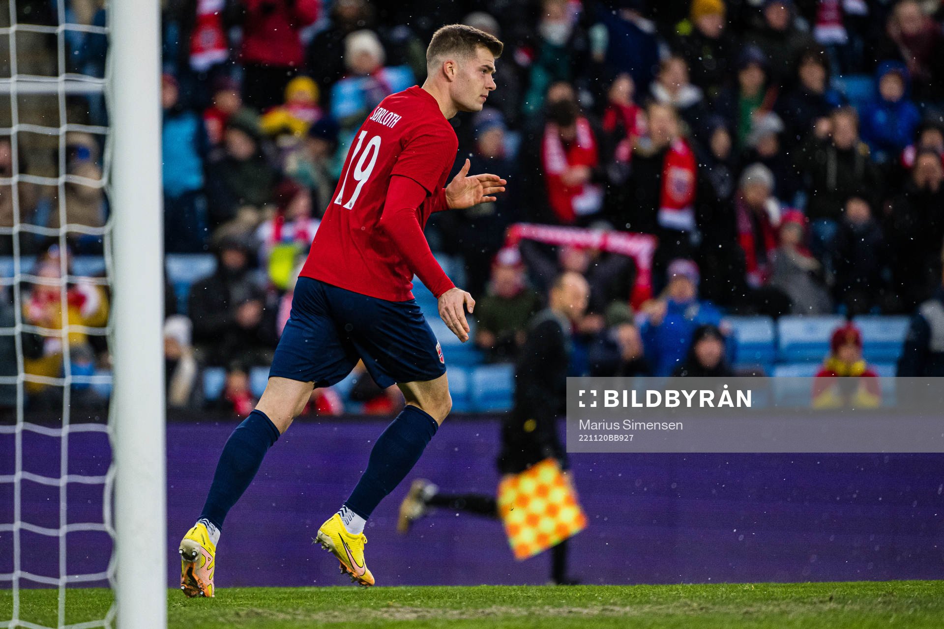 Alexander Sørloth of Norway celebrates after scoring the 1-1 goal during the International friendly football match between Norway and Finland on November 20, 2022 in Oslo.