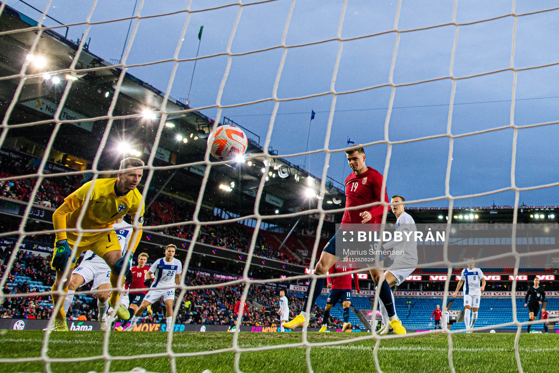 Alexander Sørloth of Norway scores the 1-1 goal behind