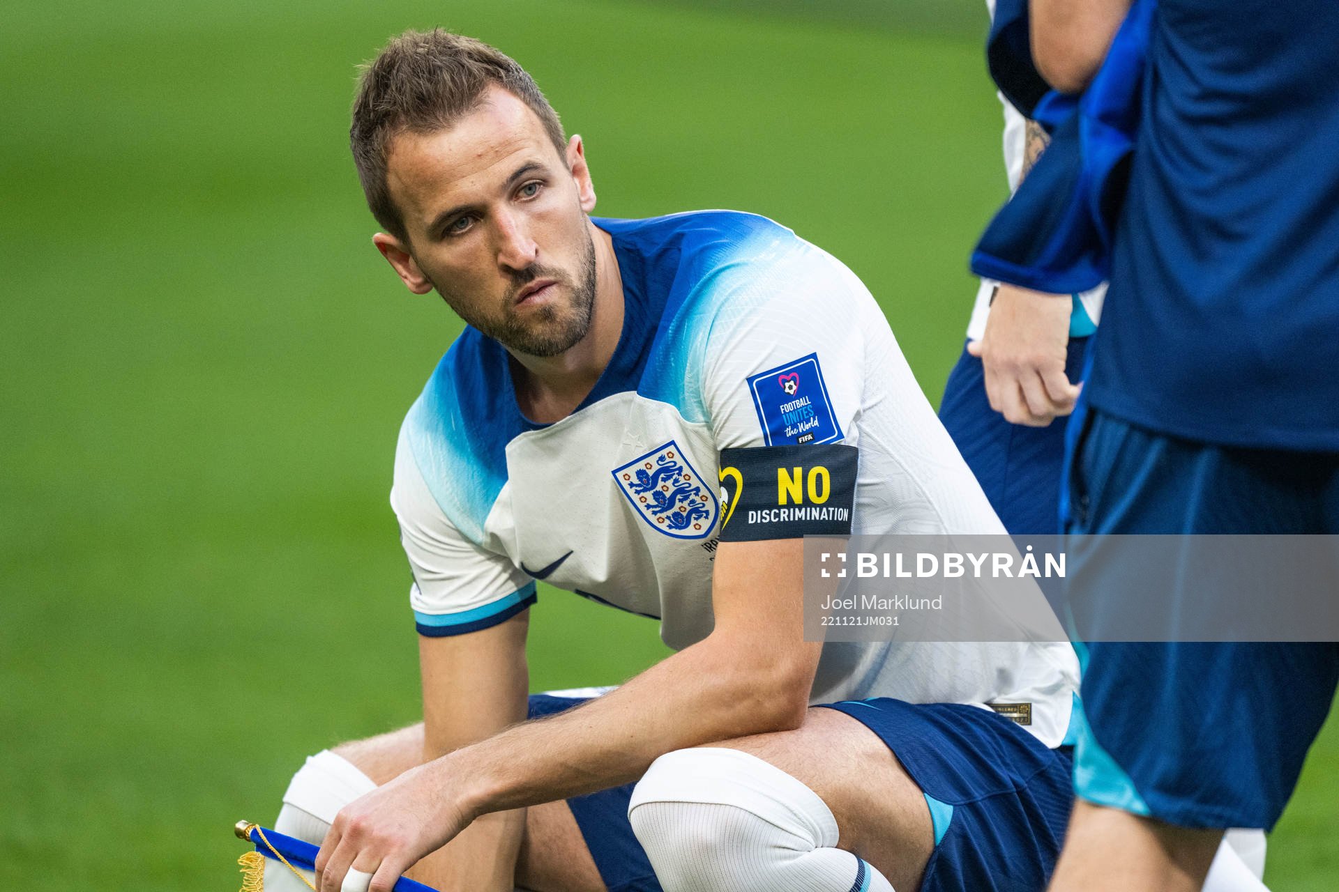 Harry Kane of England with the No Discrimination captain