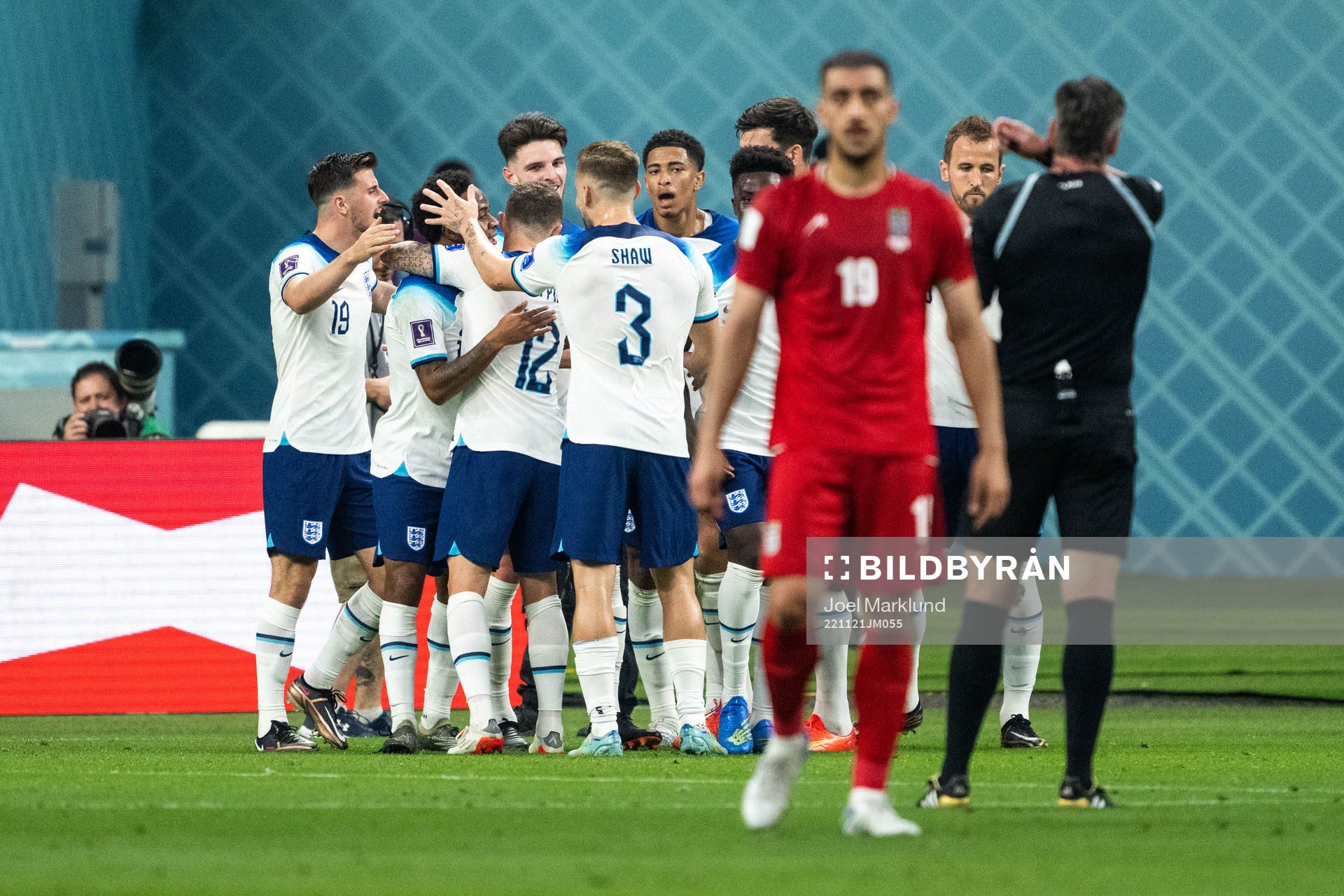Players of England celebrates 3-0 by Harry Kane