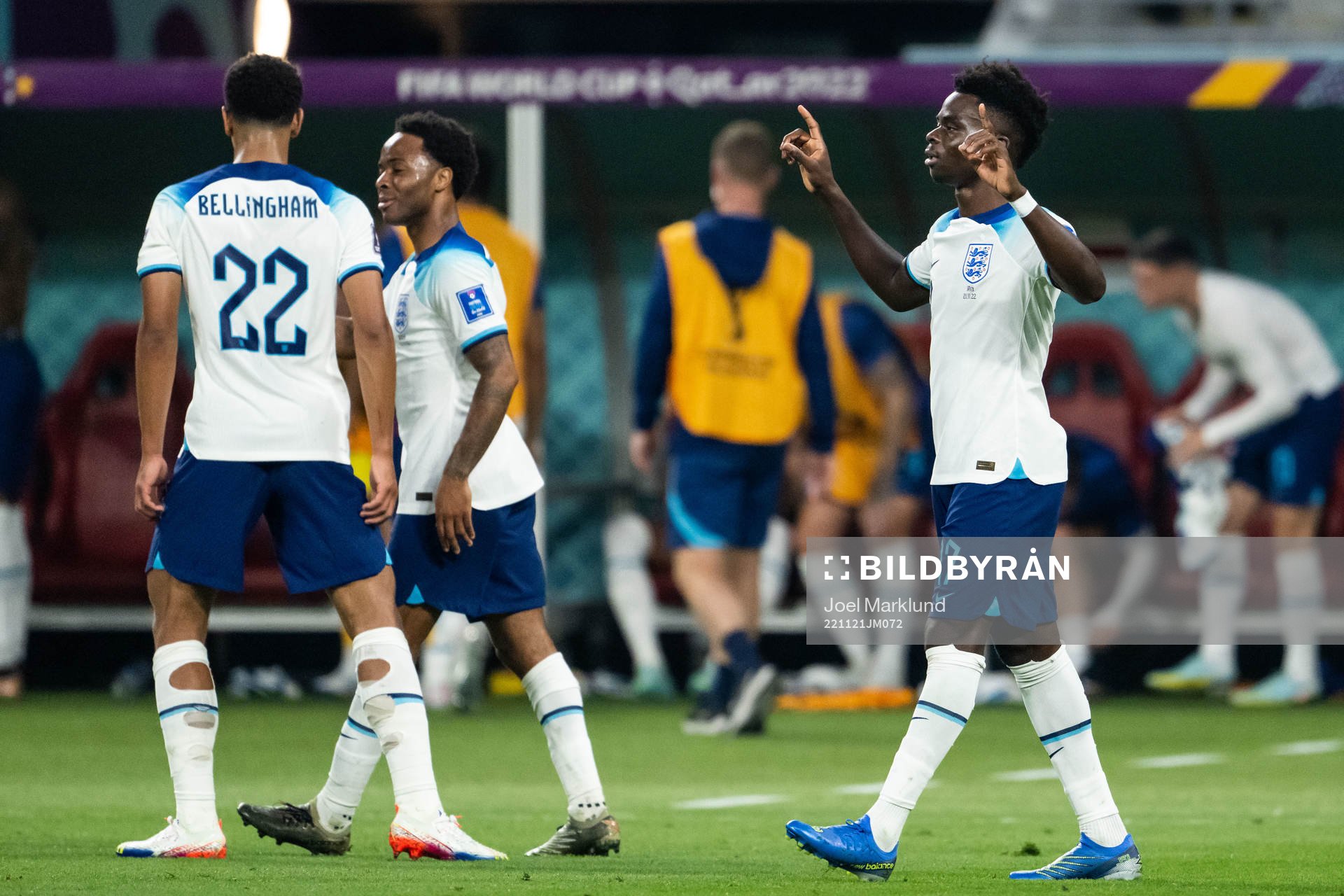 Bukayo Saka of England celebrates scoring 4-0