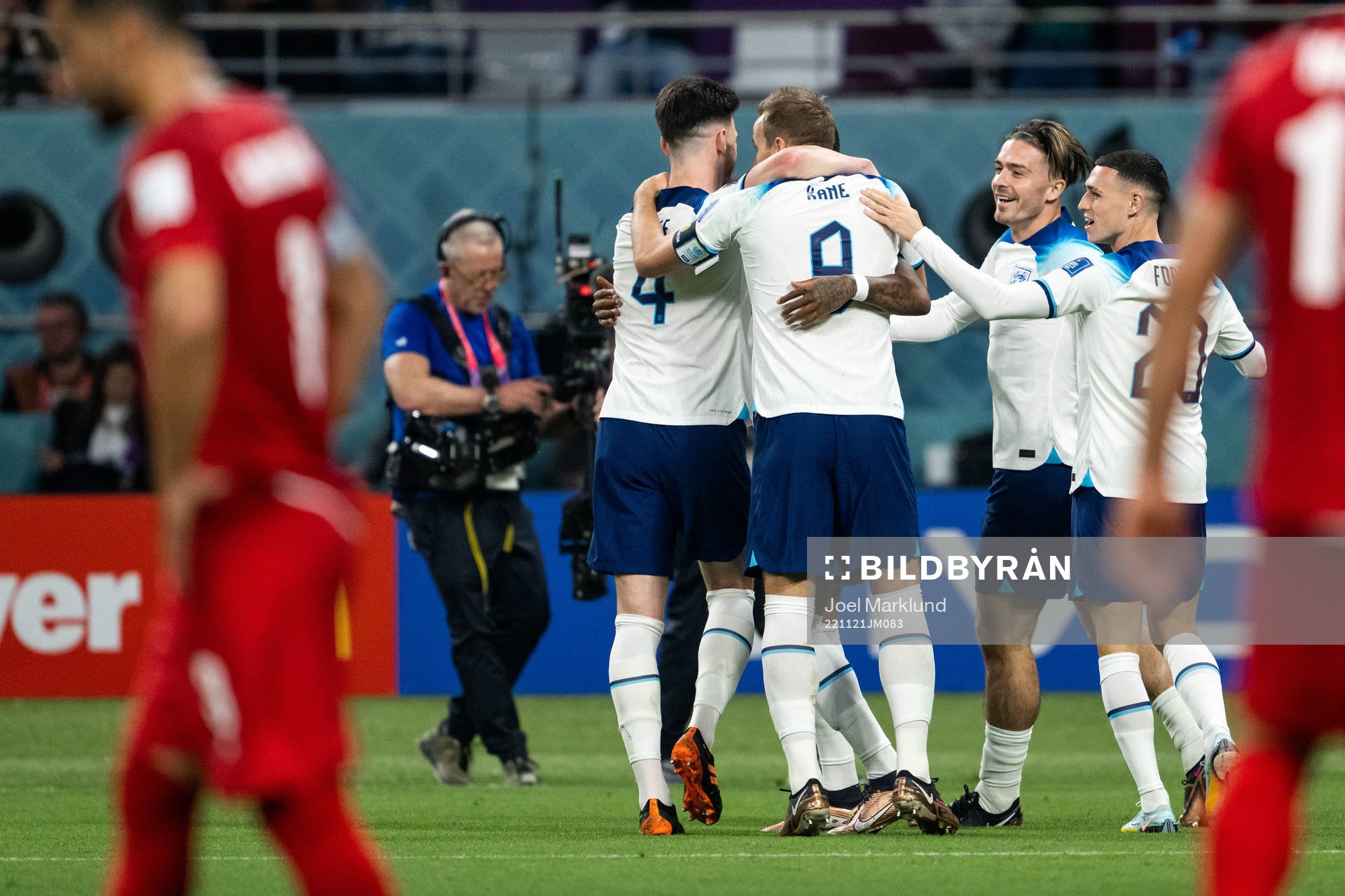 Players of England celebrate 5-1 by Marcus Rashford