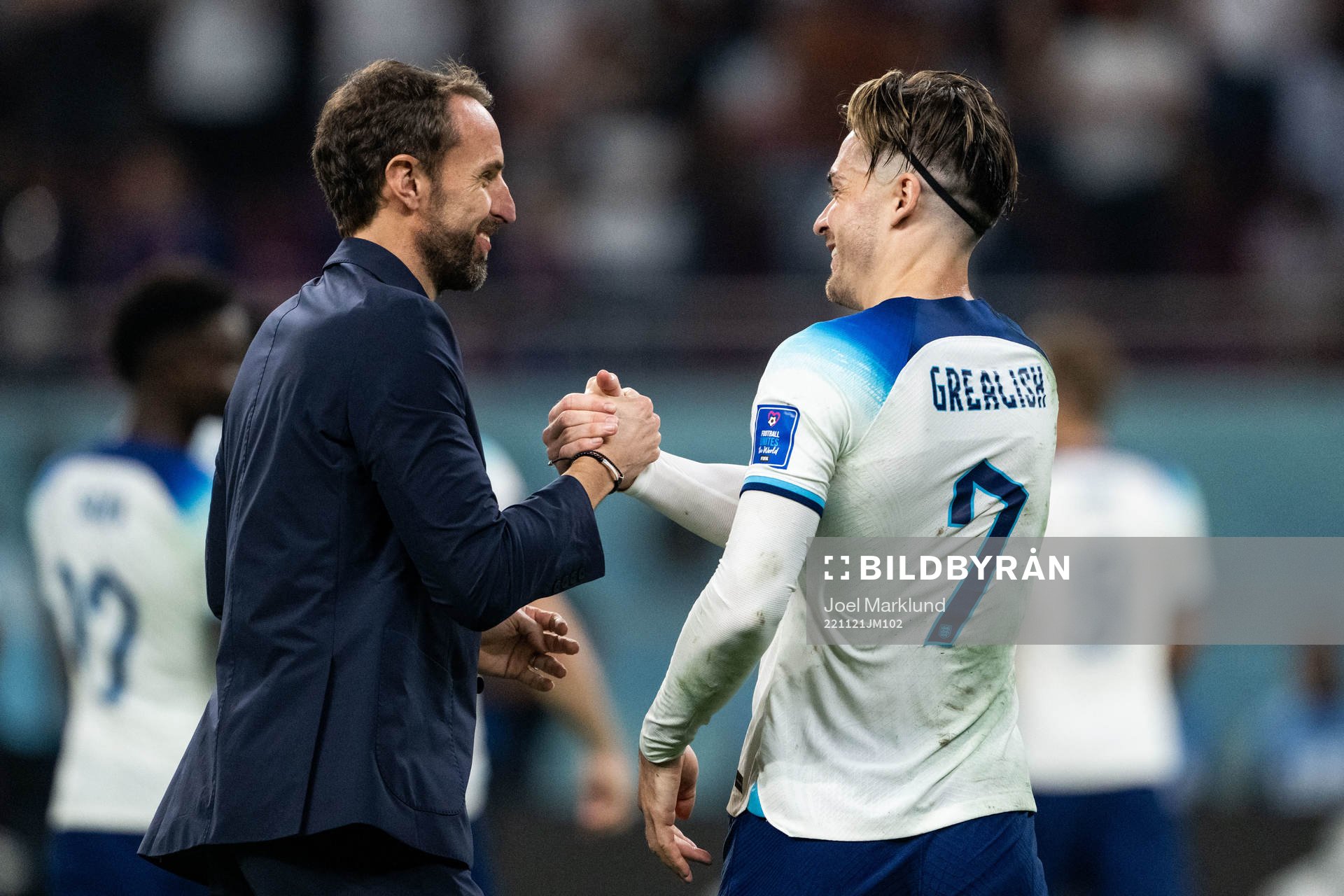 Head coach Gareth Southgate and Jack Grealish of England
