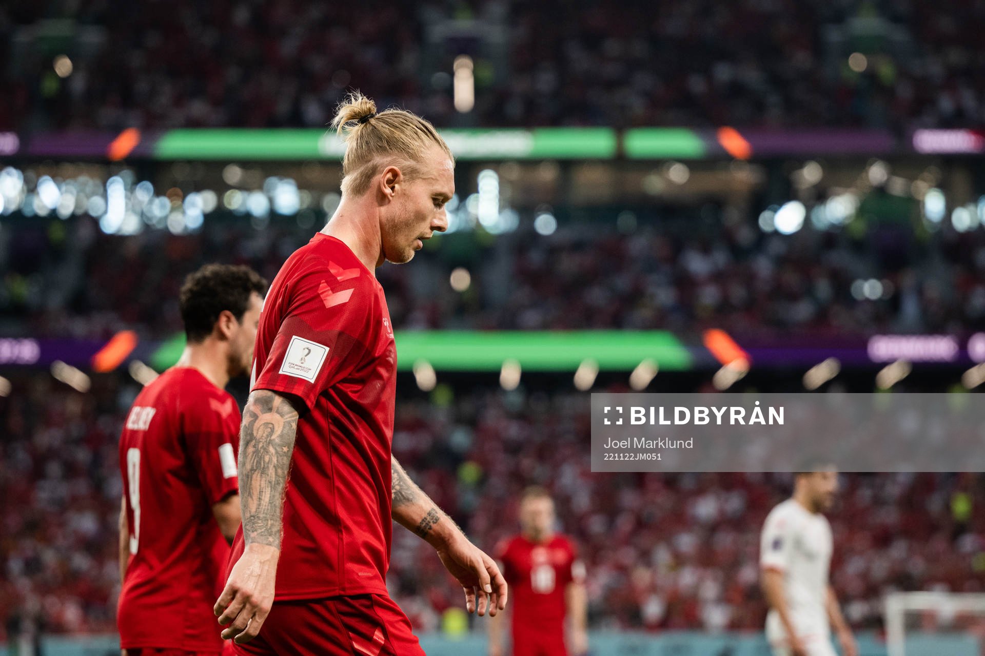 Simon Kjær of Denmark during the FIFA World Cup 2022 football match between Denmark and Tunisia on November 22, 2022 in Doha. 