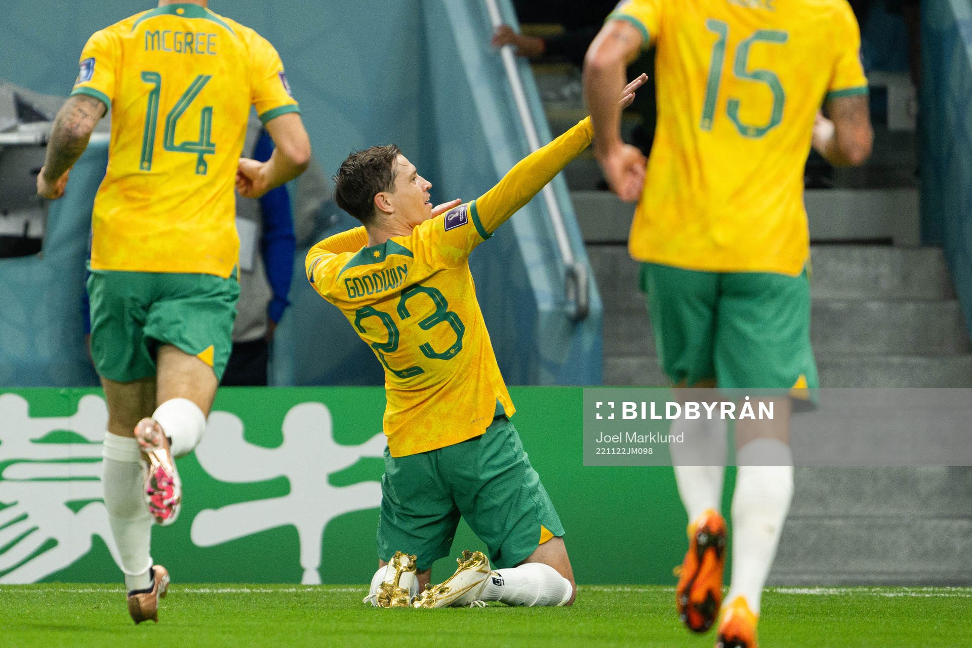 Craig Goodwin of Australia celebrates the 0-1 goal