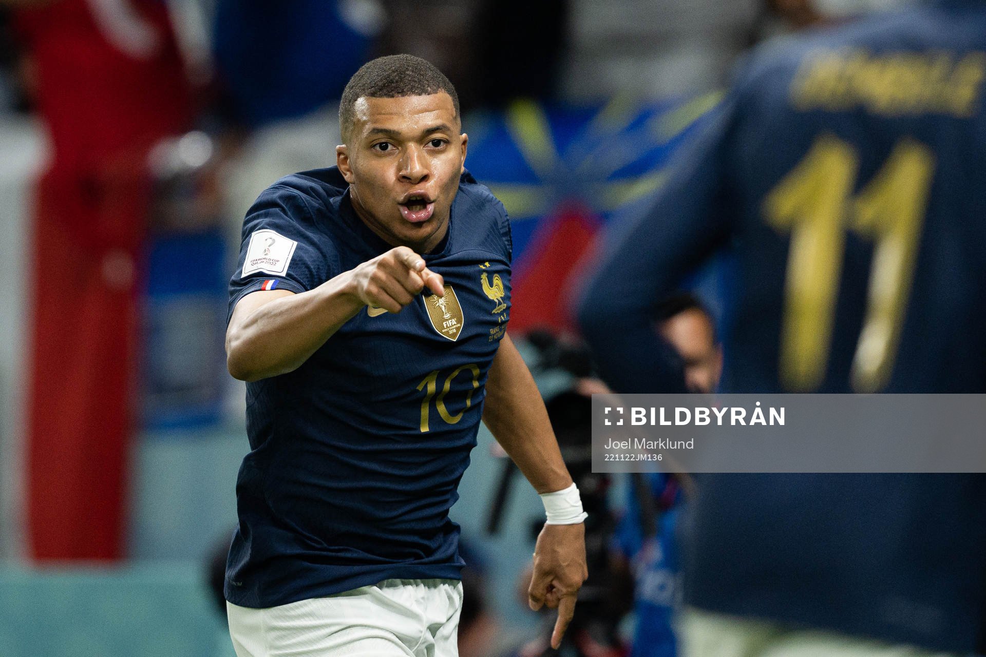Kylian Mbappe of France celebrates the 3-1 goal