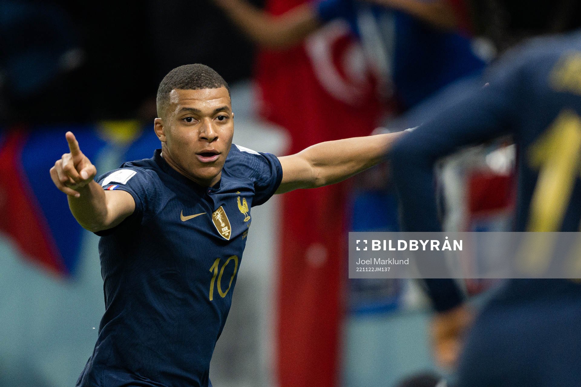Kylian Mbappe of France celebrates the 3-1 goal