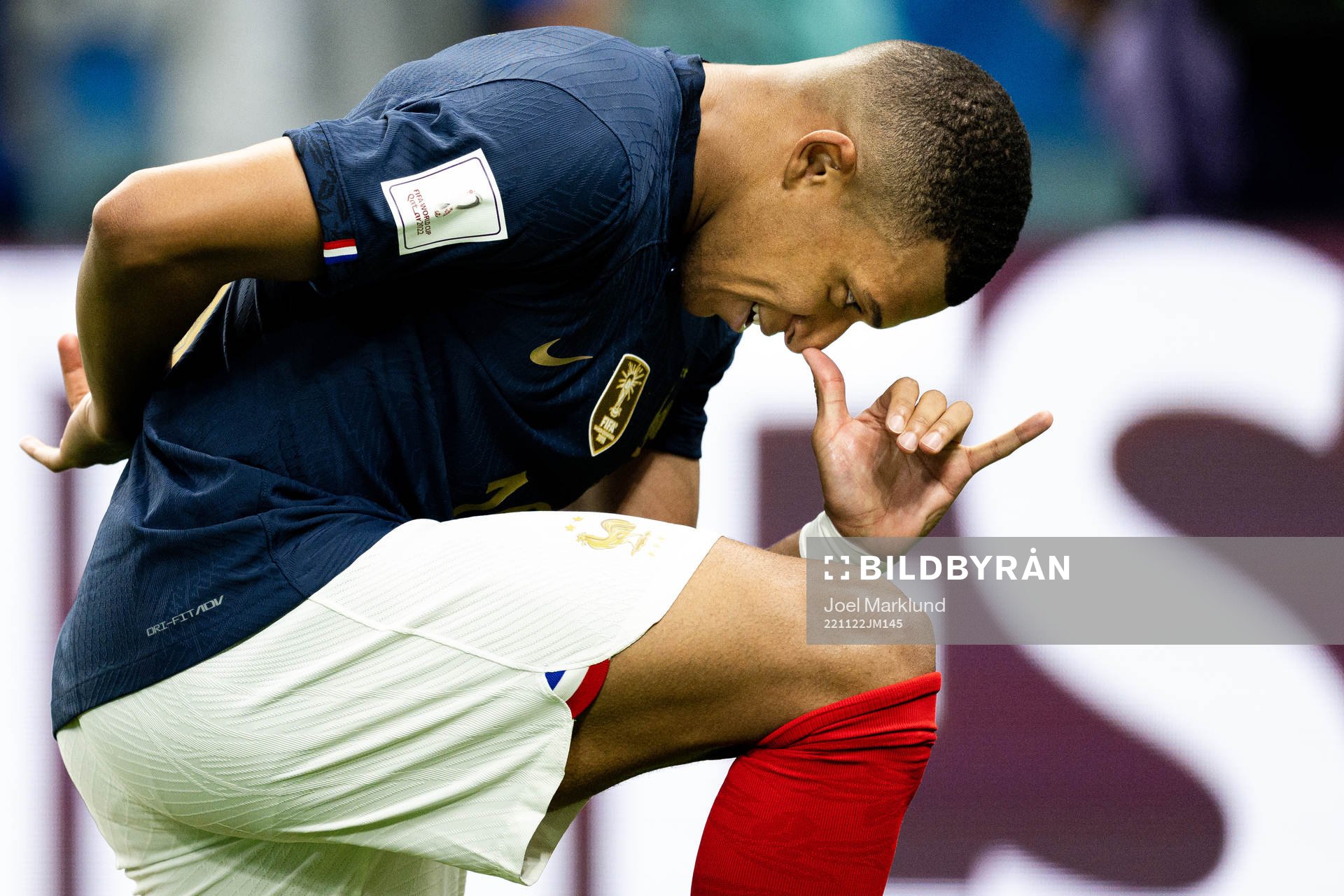 Kylian Mbappe of France celebrates the 3-1 goal