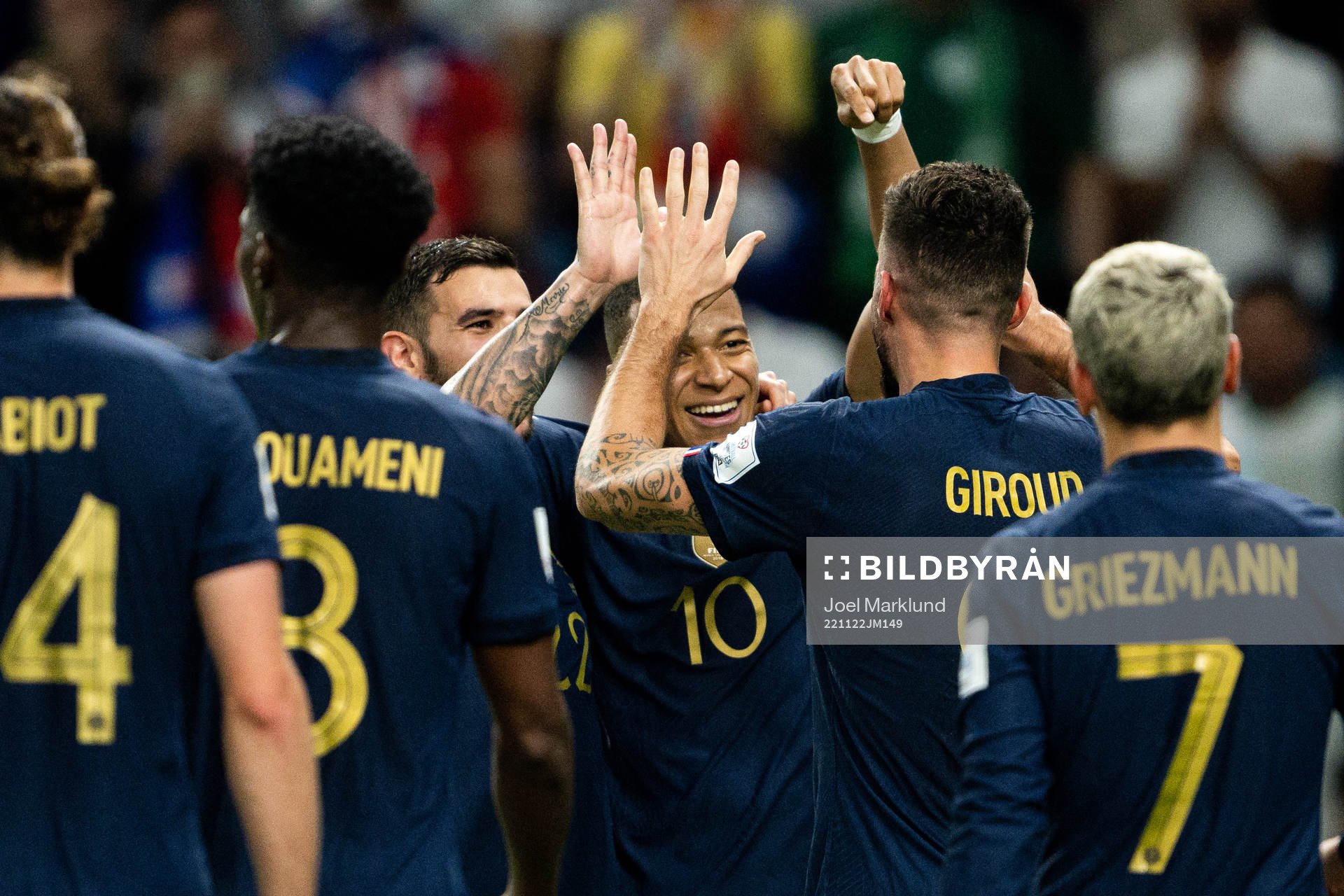 Theo Hernandez , Kylian Mbappe and Olivier Giroud of France