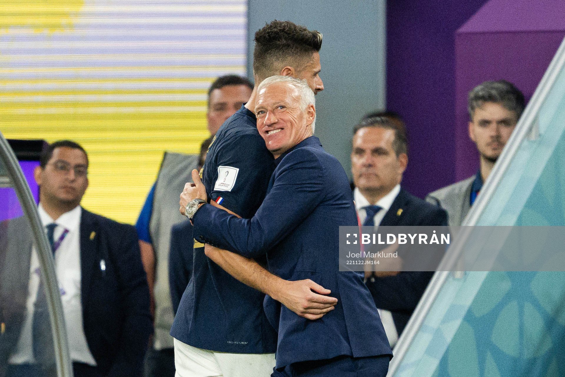 Olivier Giroud and head coach Didier Deschamps of France