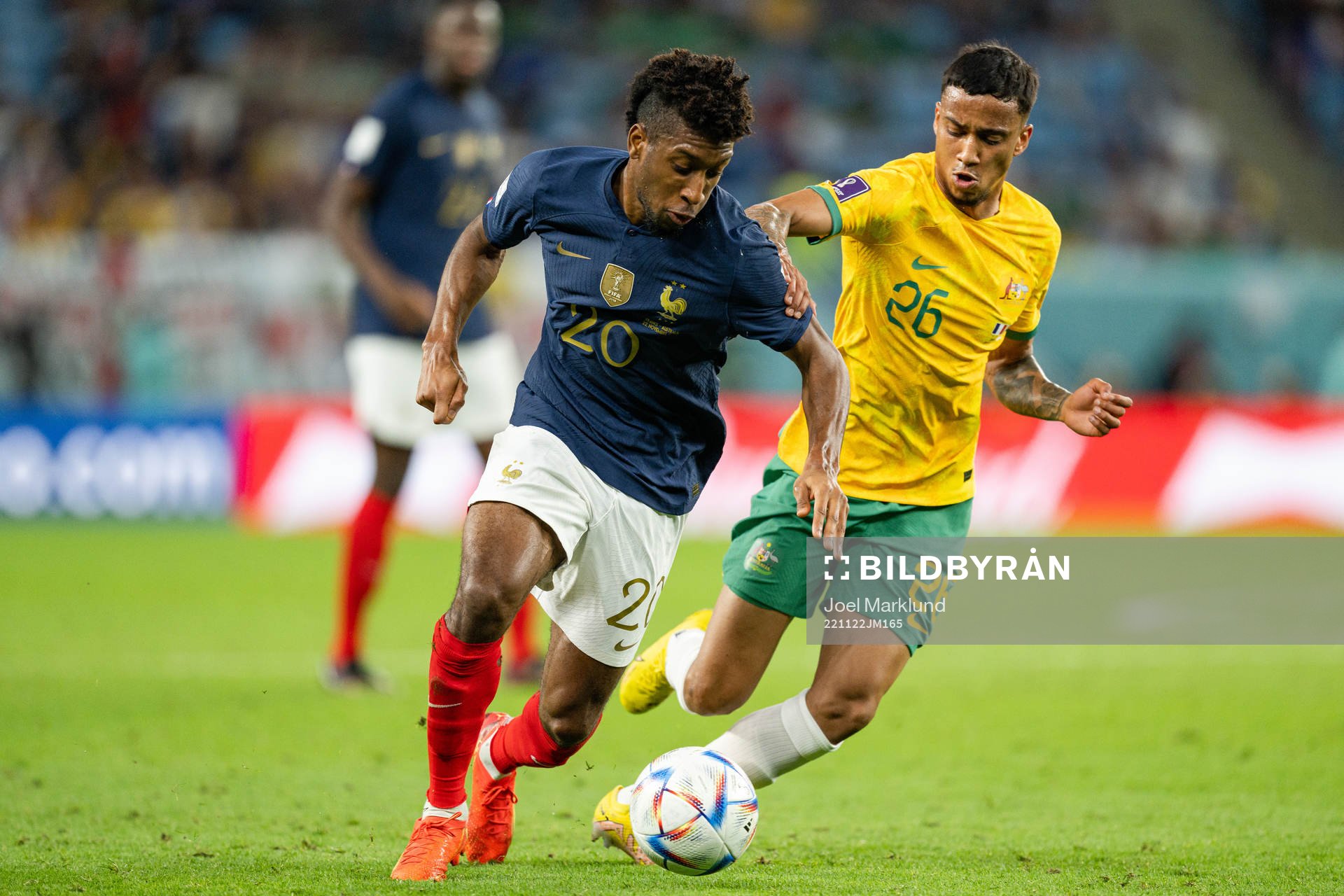 Kingsley Coman of France and Keanu Baccus of Australia