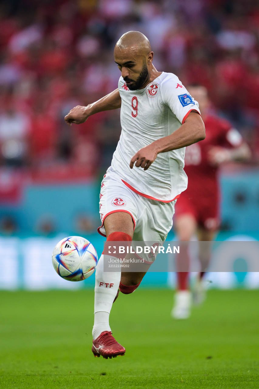 Issam Jebali of Tunisia during the FIFA World Cup 2022 football match between Denmark and Tunisia on November 22, 2022 in Doha.