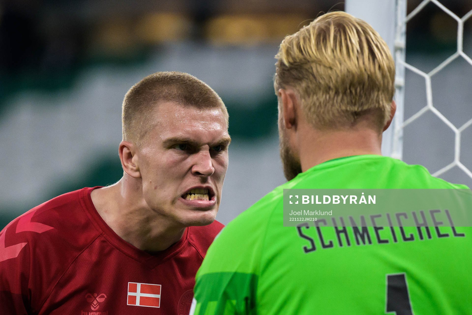 Rasmus Kristensen reacts in front of goalkeeper Kasper