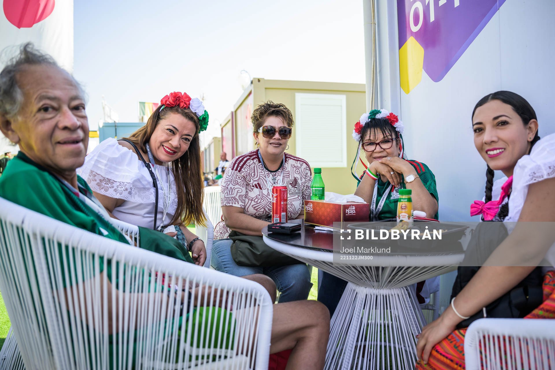 Viridiana Silva from Mexico together with friends at Fan Village Cabins Free Zone during day 3 of the FIFA World Cup 2022 on November 22, 2022 in Doha.