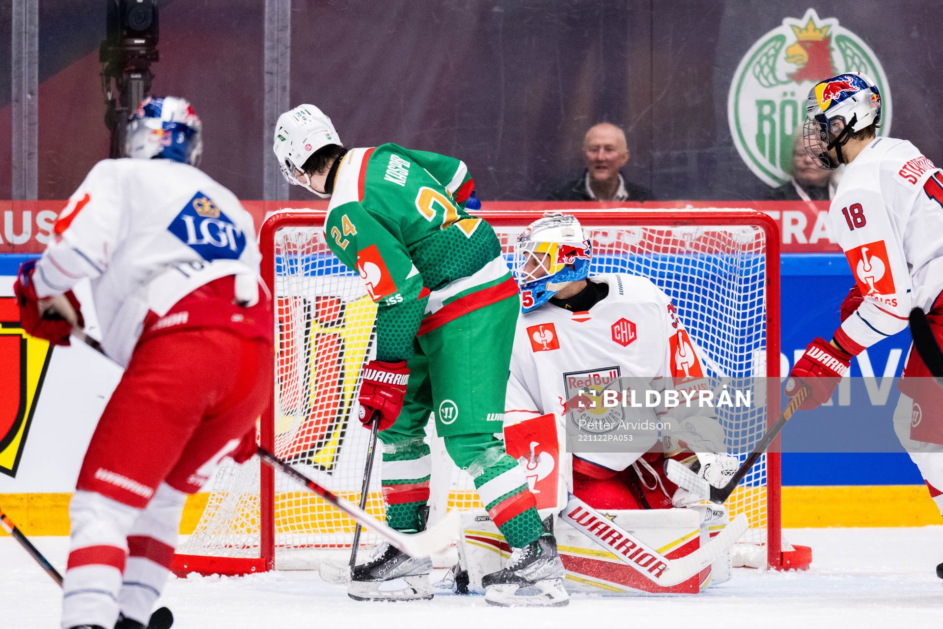 Marco Kasper of Rögle scores the 4-0 goal past goalkeeper