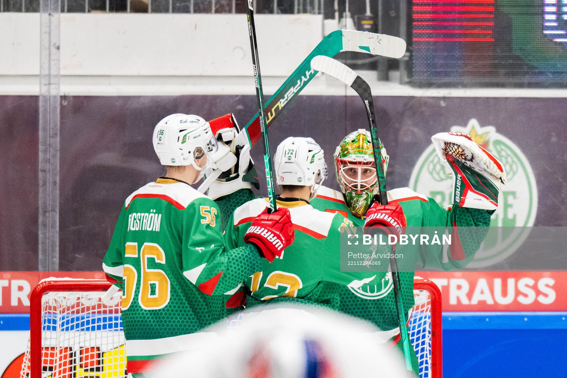 Goalkeeper Christoffer Rifalk of Rögle celebrates