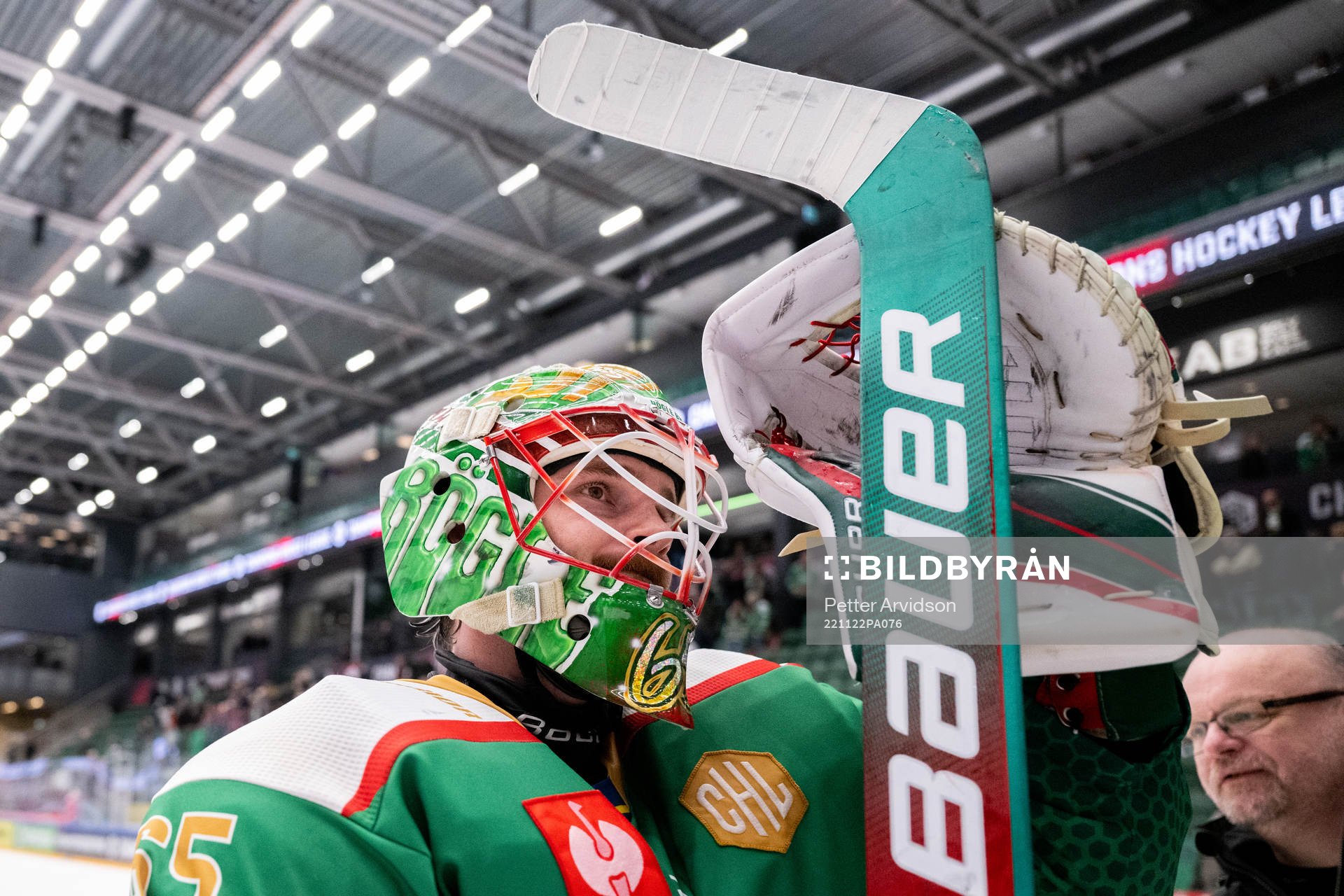 Goalkeeper Christoffer Rifalk of Rögle celebrates