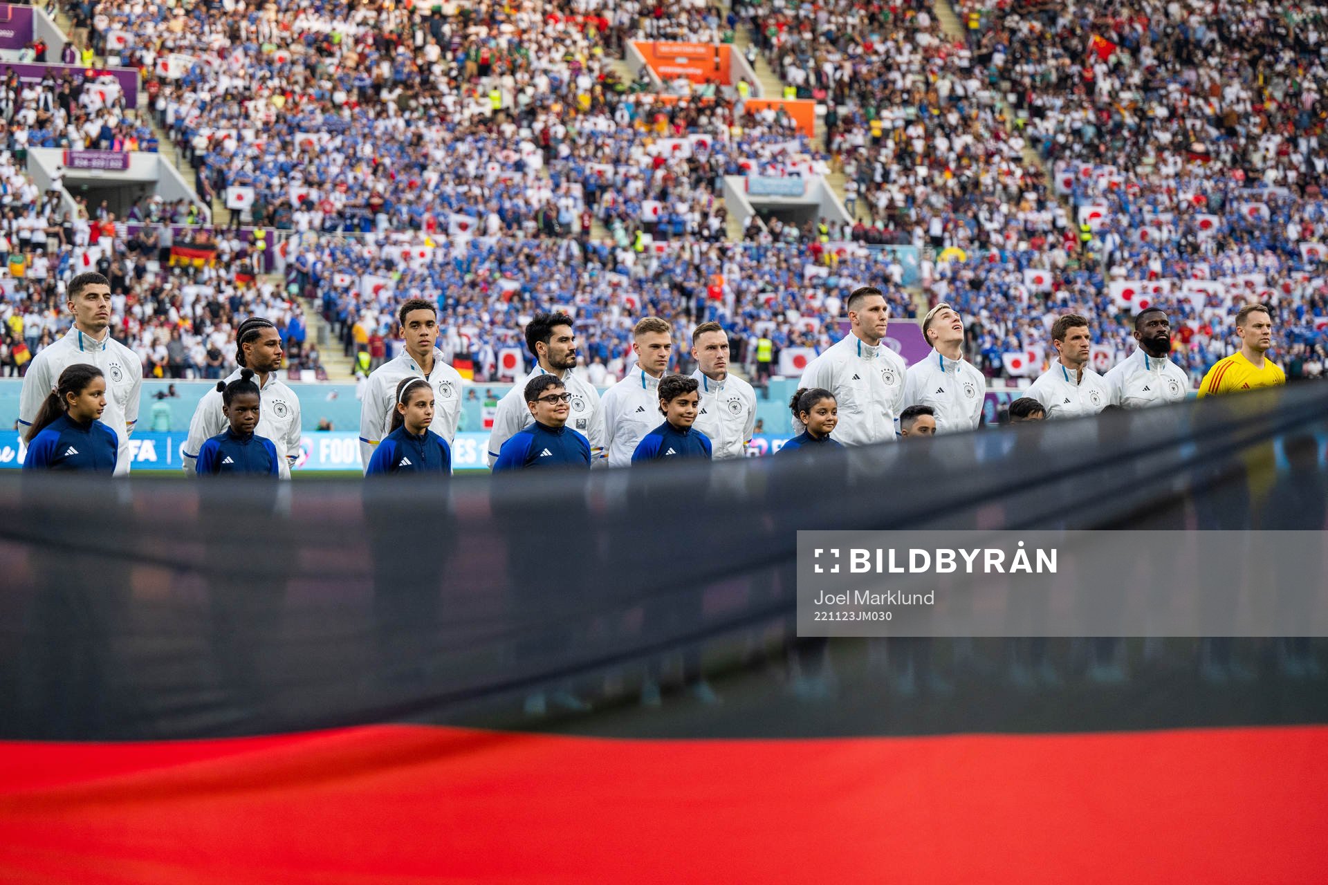 The starting eleven of Germany during line up ahead of the FIFA World Cup 2022 football match between Germany and Japan on November 23, 2022 in Doha.